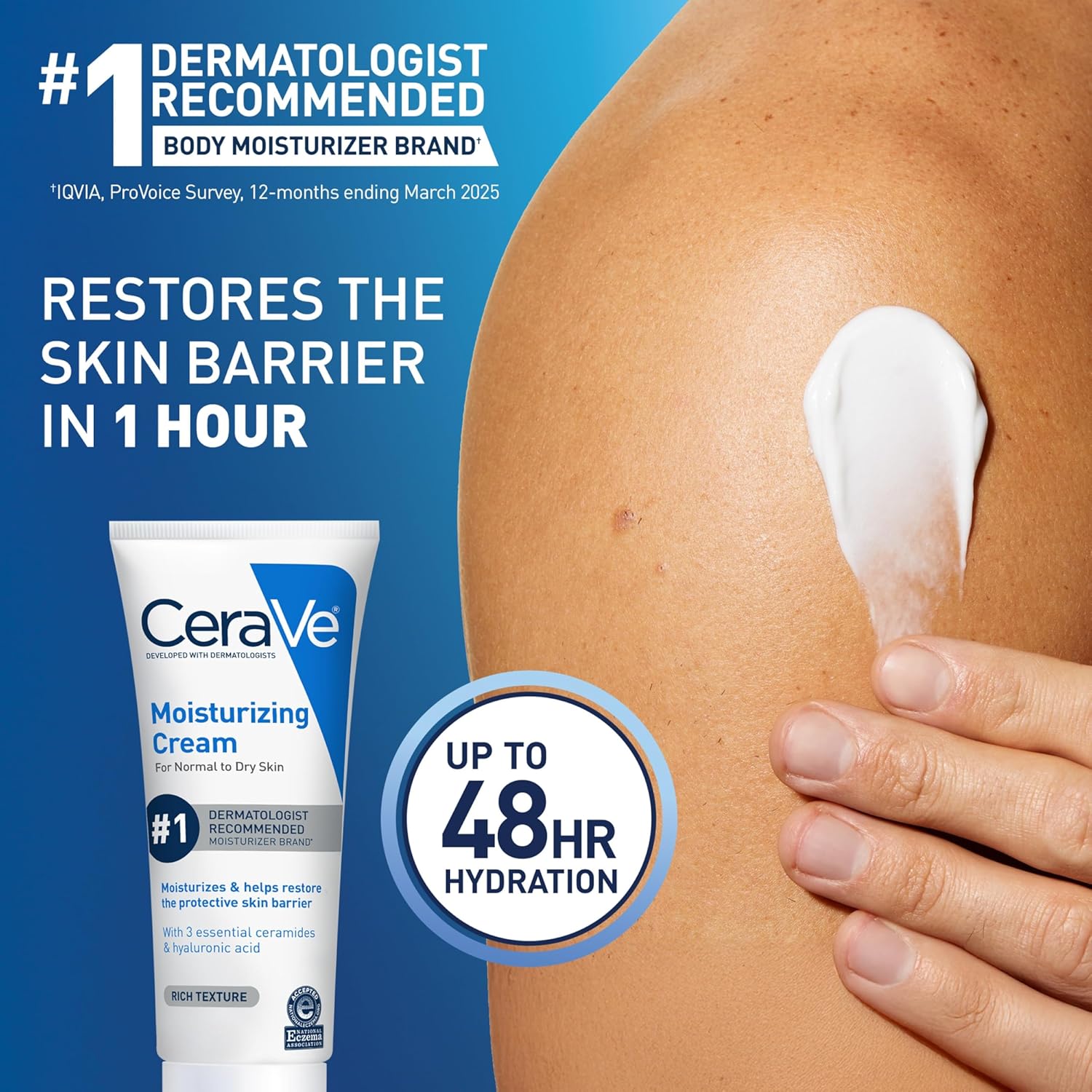 CeraVe Moisturizing Cream, Body and Face Moisturizer for Dry Skin, Body Cream with Hyaluronic Acid and Ceramides, 19 Ounce