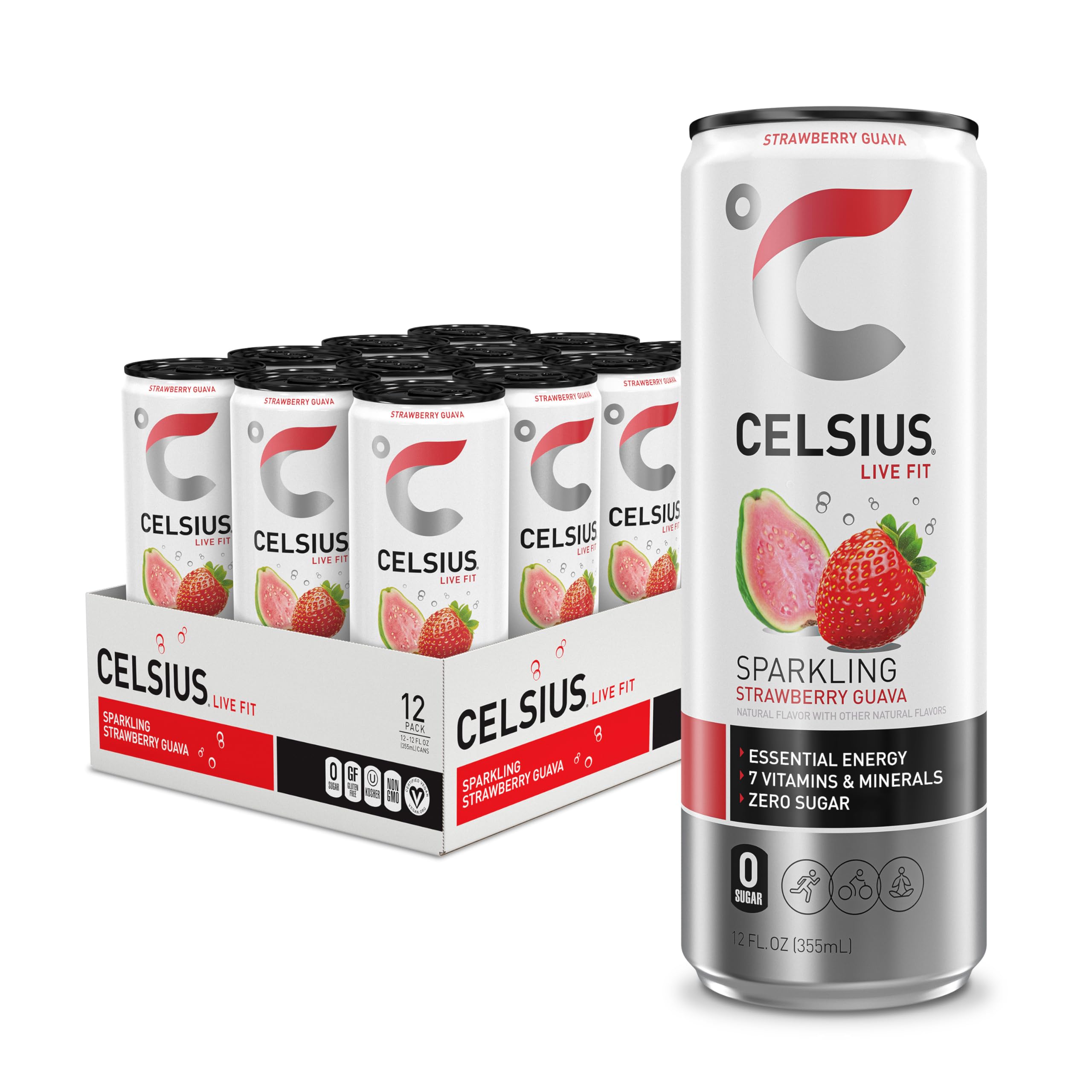 CELSIUS Sparkling Kiwi Guava, Functional Essential Energy Drink 12 Fl Oz (Pack of 12)