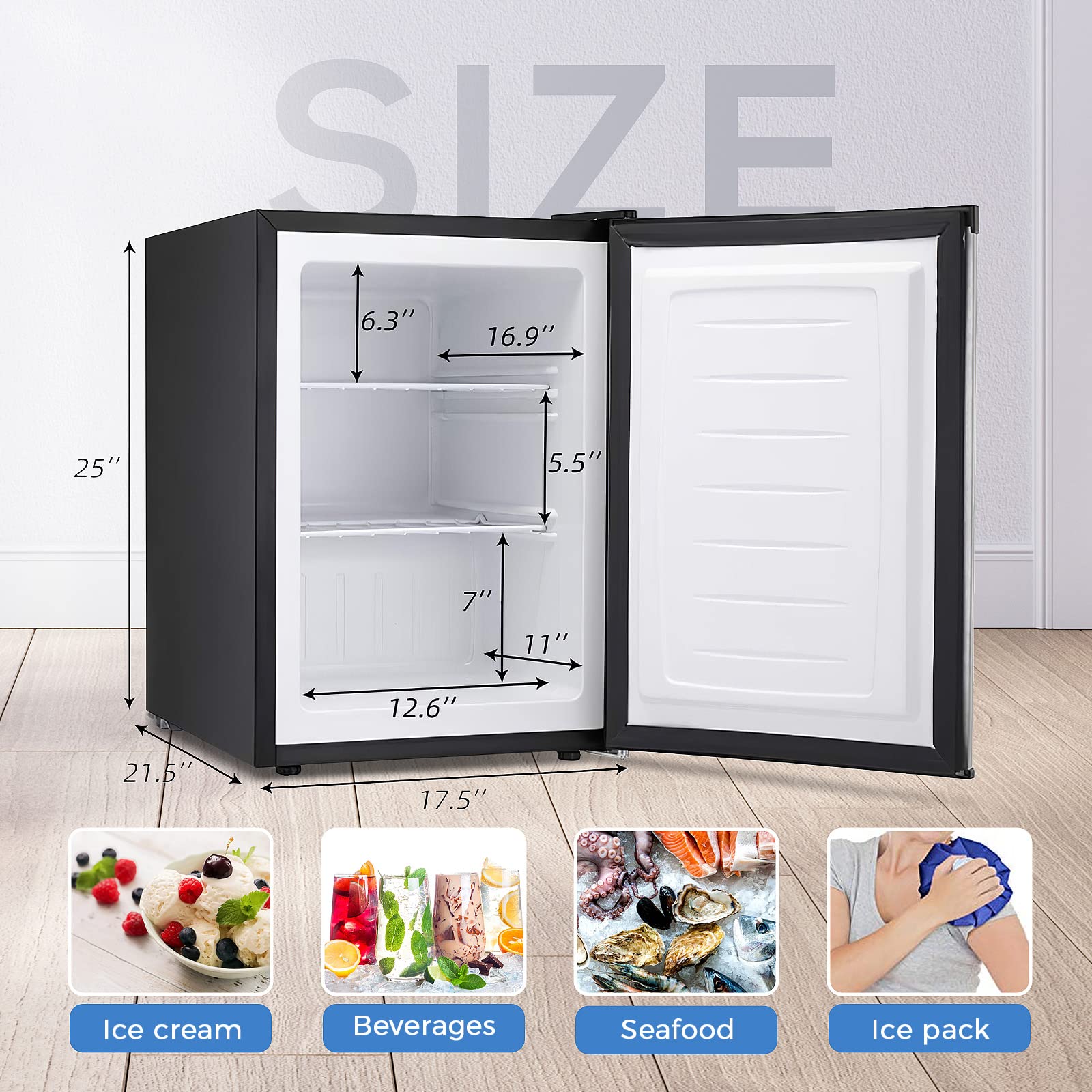 Kismile Small Freezer Upright, 3.0 Cu.ft Mini Freezer with Adjustable Thermostat, Removable Shelves, Reversible Single Door, Stand Up Freezer for Bedroom/Home/Dorms/Apartment (Stainless Steel)