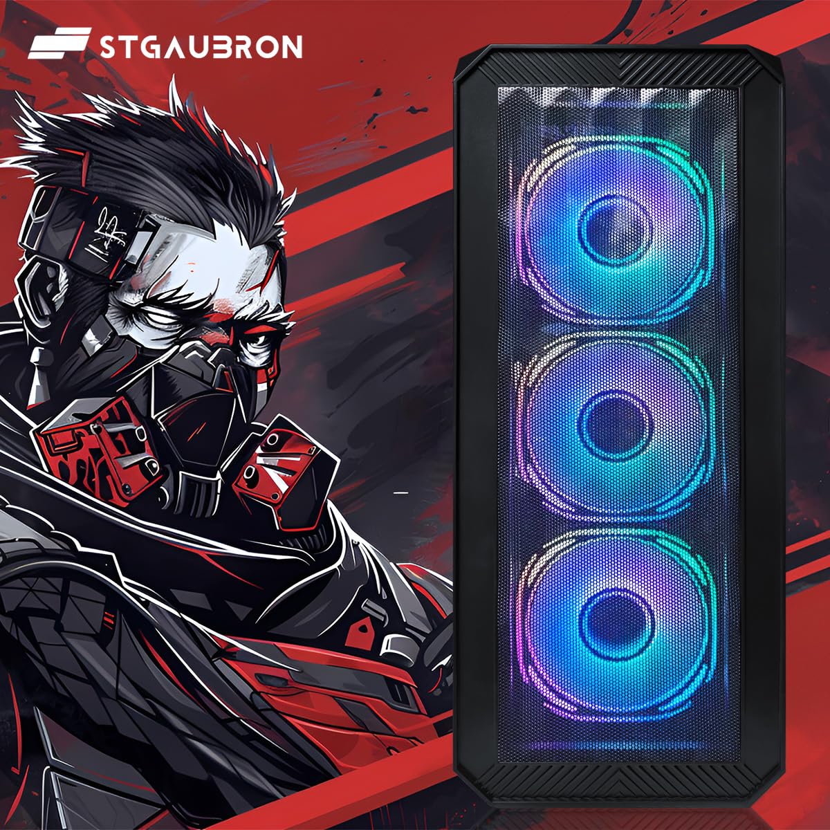 STGAubron Prebuilt Gaming PC Desktop, Radeon RX 550 4G, Intel Core i5 up to 3.6GHz, 16G RAM, 512G SSD, WiFi 6, BT 5.0, RGB Fan x2, Windows 11 Home