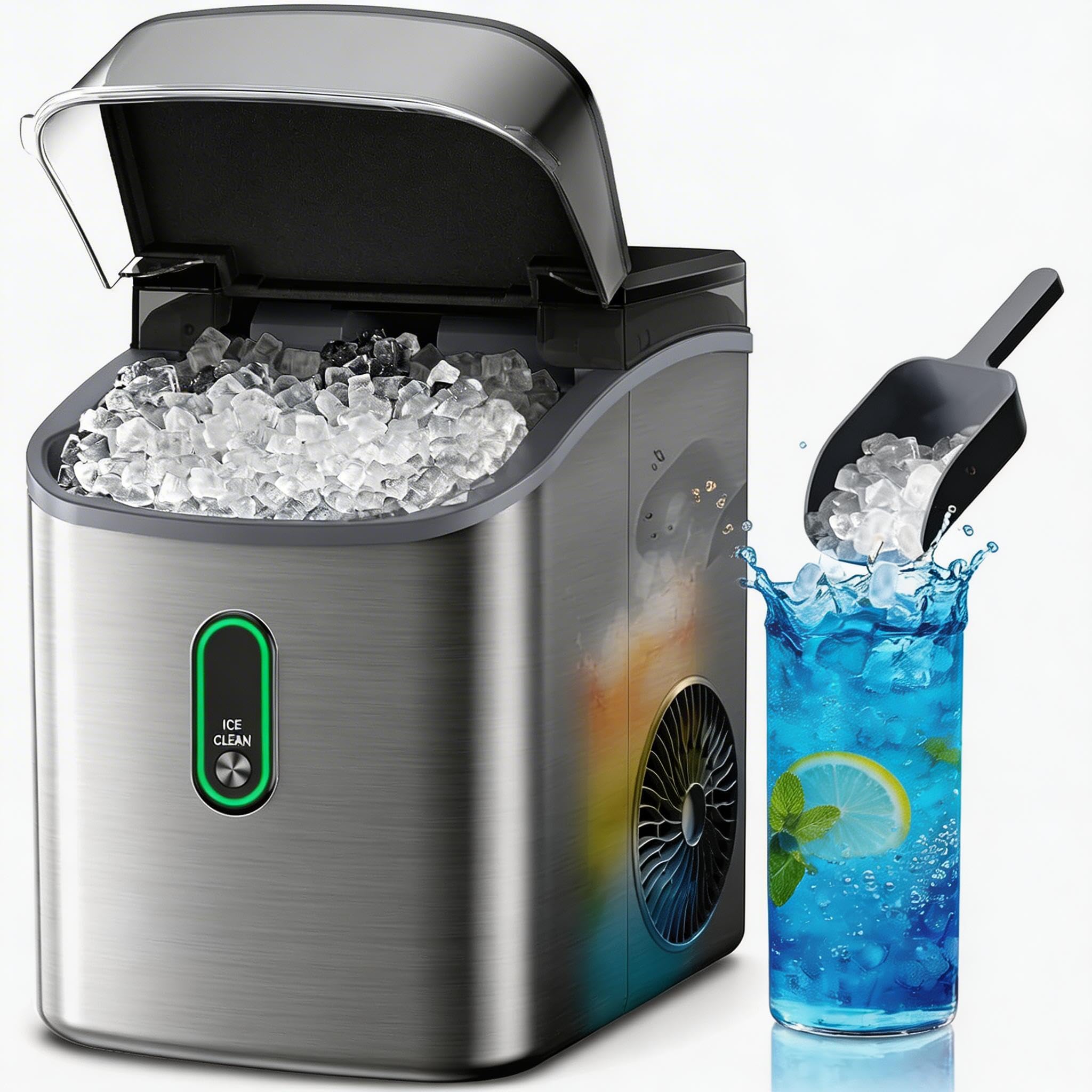 Silonn Ice Maker Countertop, Portable Ice Machine with Carry Handle, Self-Cleaning Ice Makers with Basket and Scoop, 9 Cubes in 6 Mins, 26 lbs per Day, Ideal for Home, Kitchen, Camping, RV