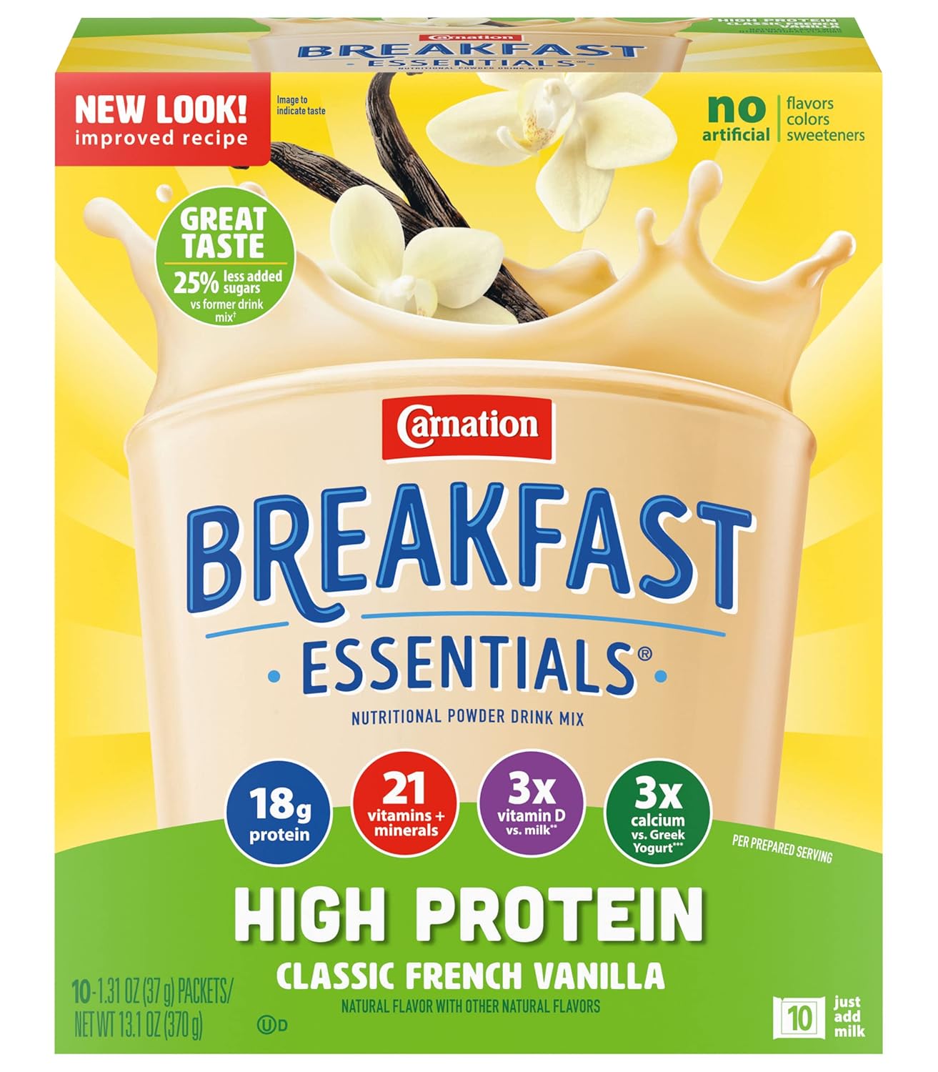 Carnation Breakfast Essentials High Protein Nutritional Powder Drink Mix Packets Vanilla, 13.1 Ounce (Pack of 2)