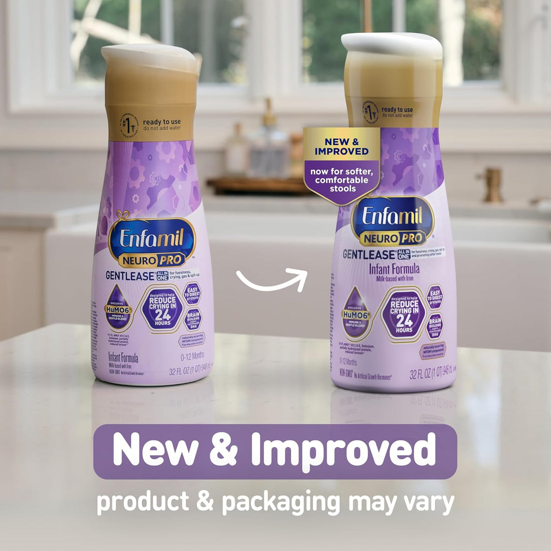 Enfamil NeuroPro Gentlease Ready-to-Feed with Smaller Proteins for Easy Digestion, Brain Supporting DHA, Prebiotic, HuMO6* Blend, Baby Formula for easing Fussiness, Crying, Gas, Spit-up in 24hrs, 32 Fl Oz,Liquid, Pack of 6