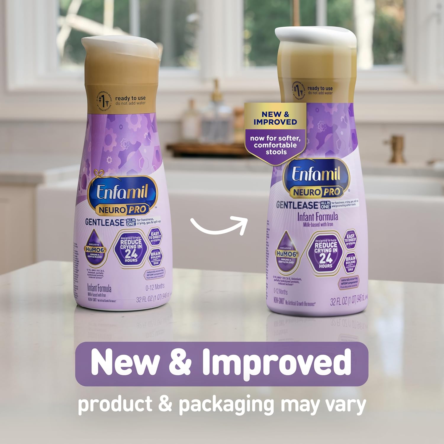Enfamil NeuroPro Gentlease Ready-to-Feed with Smaller Proteins for Easy Digestion, Brain Supporting DHA, Prebiotic, HuMO6* Blend, Baby Formula for easing Fussiness, Crying, Gas, Spit-up in 24hrs, 32 Fl Oz,Liquid, Pack of 6