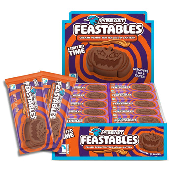 Feastables MrBeast Peanut Butter Jack-O-Lantern, Milk Chocolate & Creamy Peanut Butter Filling, Cups for Adults & Kids, Chocolate Candy for Halloween Snacks, Made With Fairtrade Cocoa, 30 Count