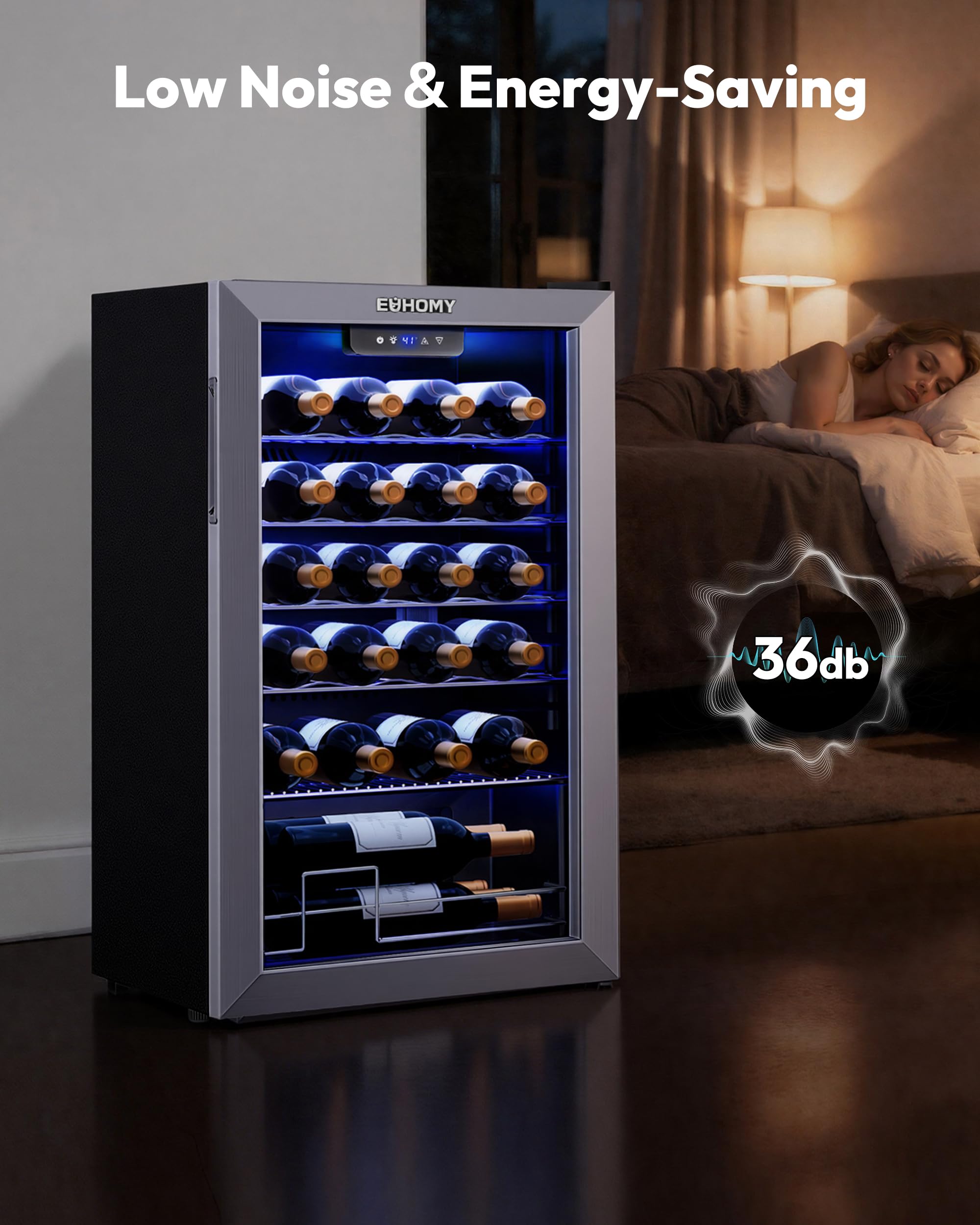 EUHOMY 25 bottle Wine Cooler Refrigerator, Freestanding Compressor Wine Fridge with Adjustable Temperature and Digital Control, Mini Fridge with Glass Door for Red White Wine, Beer, Black