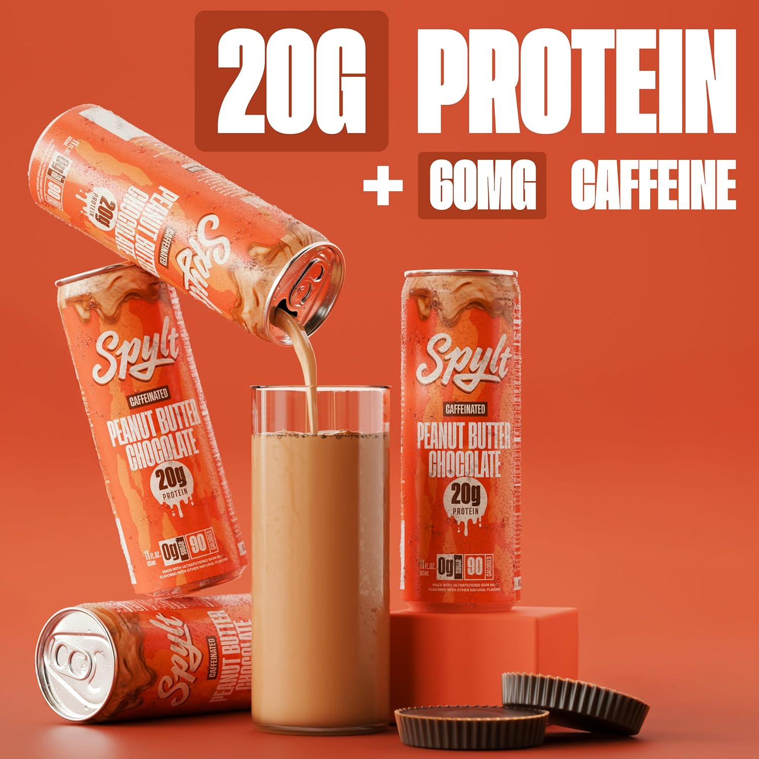 Spylt High Protein Vanilla Milkshake with 60mg Caffeine & 20g Protein - 90 Calories, Ready to Drink, Sugar Free, Lactose Free Milk, Perfect for Workout Recovery & Afternoon Pick Me Up - 12 Count