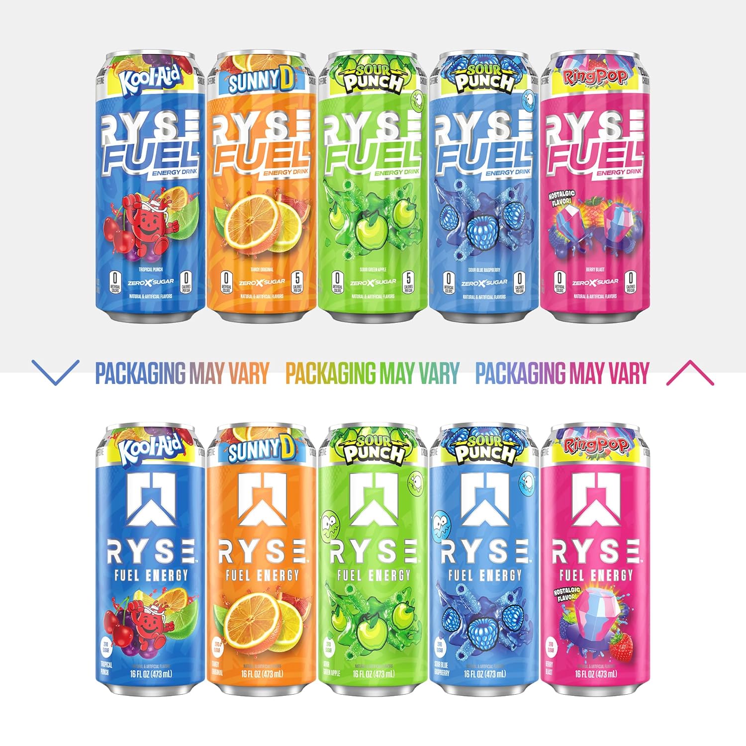 RYSE Fuel Energy Drink - Variety Pack - Sugar Free, Gluten Free & Vegan - 200mg Natural Caffeine, Taurine & Choline for Focus & Energy - No Artificial Colors - 16 fl oz Cans (12-Pack)