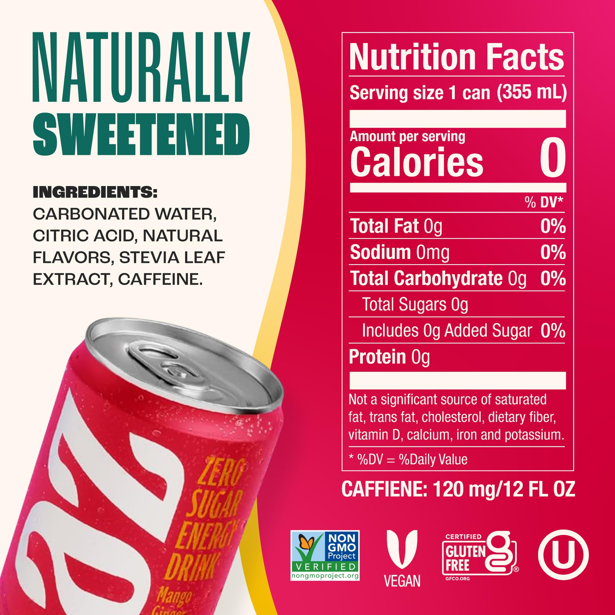 Zevia Zero Sugar Energy Drink, Classic Variety Pack, 12 oz Cans (12-Pack) – Naturally Sweetened, Non-GMO Project Verified, Gluten-Free, Vegan