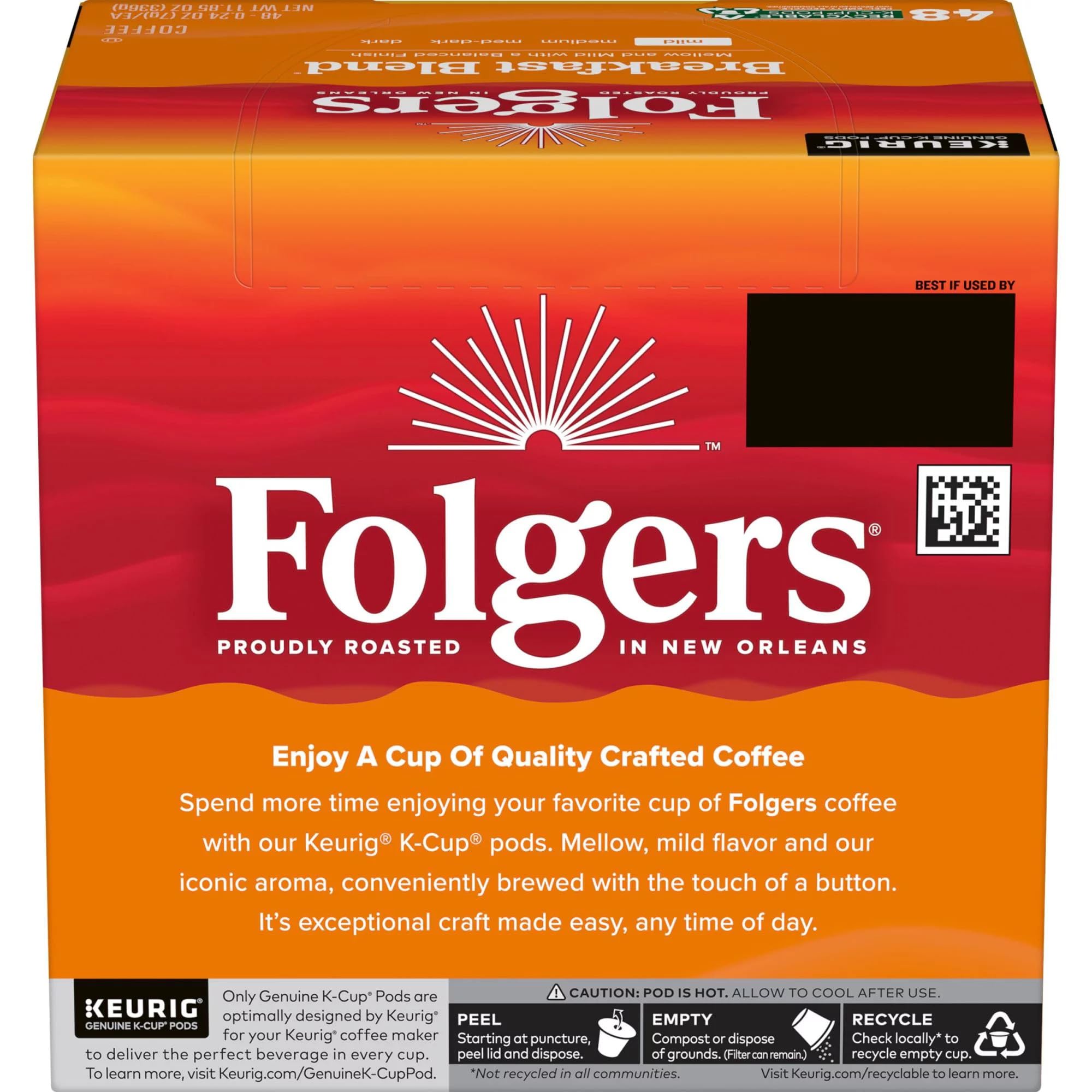 Folgers Classic Roast Medium Roast Coffee, 72 Keurig K-Cup Pods