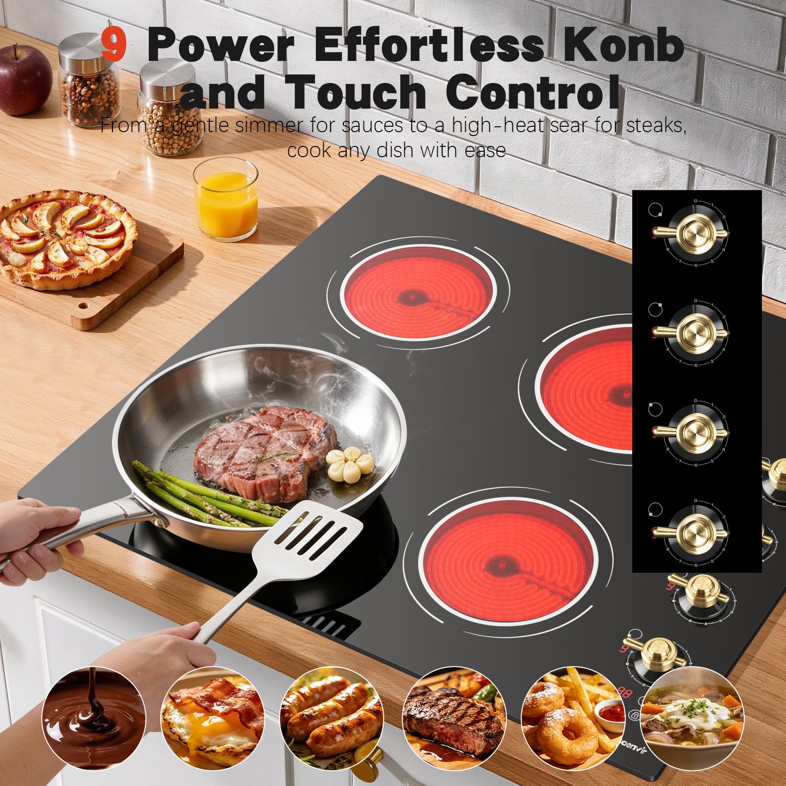 Disaenvir 29.13 Inch (Cut-out Size: 29.13"x19.3") Electric Cooktop - 30 Inch 9000W Powerful 5 Burner Electric Stovetop, Built-in Ceramic Stove 30“, Timer, Safety Lock, Pause, 240V Hard Wired (No Plug)