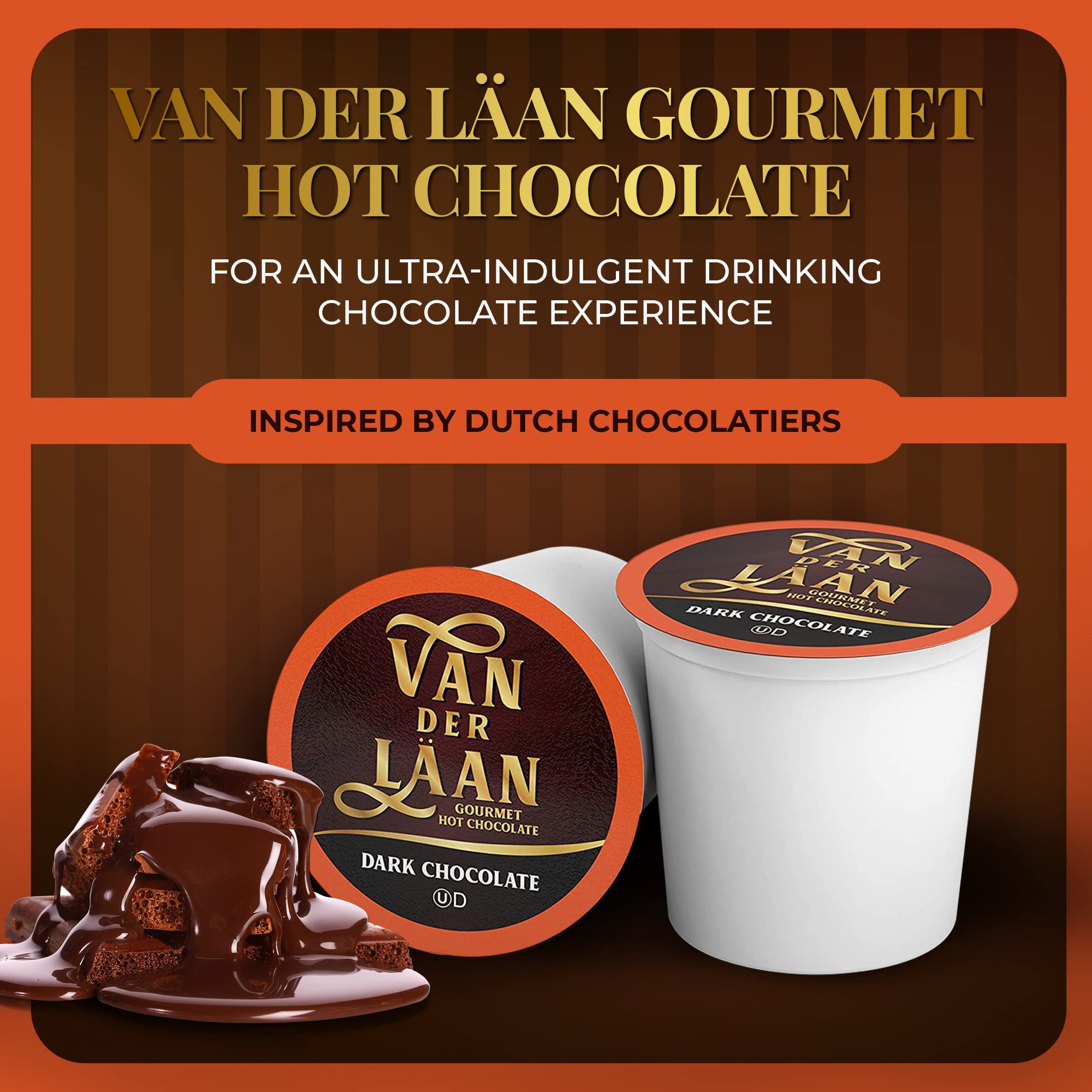Van Der Laan Chocolate Hot Cocoa Pods, Dark Chocolate Gourmet Dutch Chocolate Compatible with K Cup Brewers Including 2.0, 40 Count