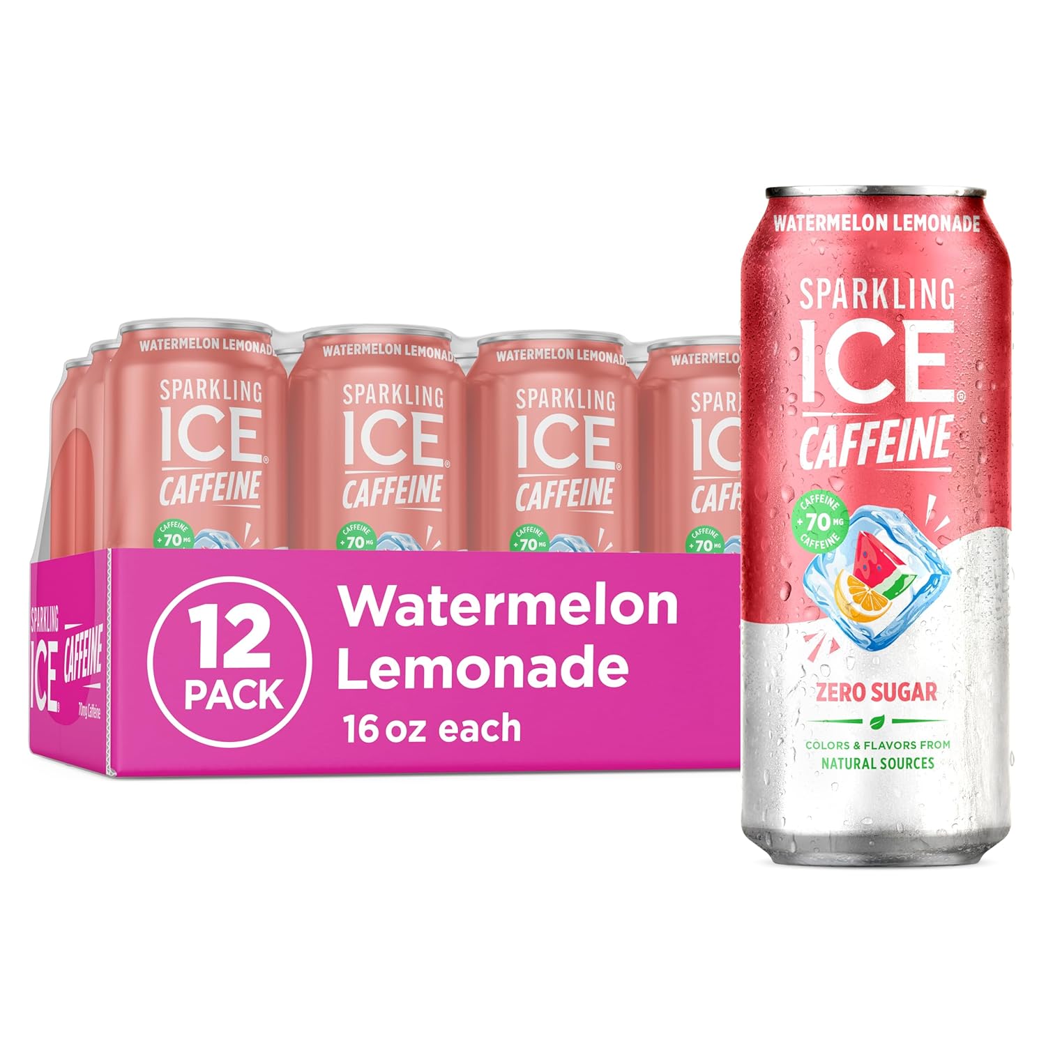 Sparkling Ice Caffeine Blue Raspberry Sparkling Water with Caffeine, Zero Sugar, with Antioxidants and Vitamins,16 fl oz Cans (Pack Of 12)