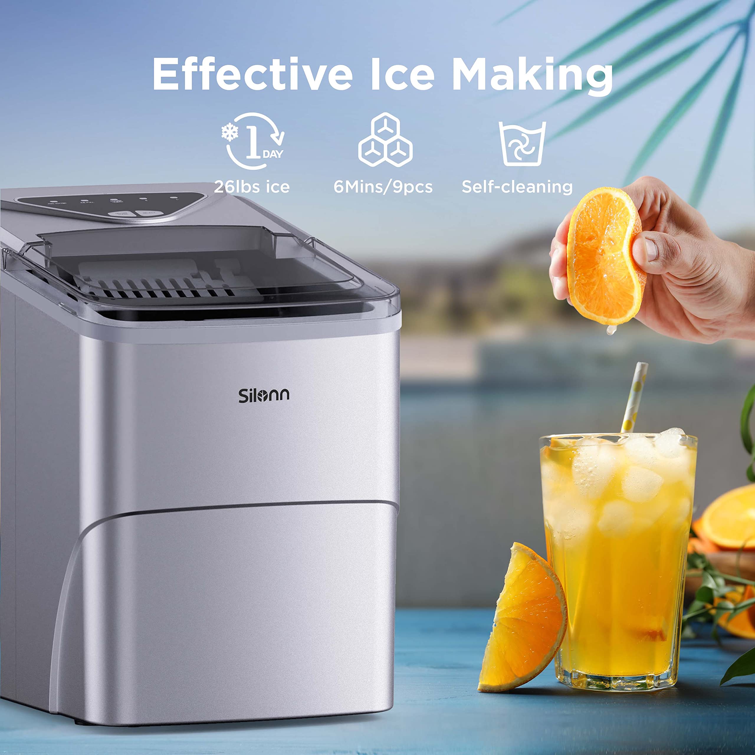 Nugget Ice Maker Countertop, Silonn Chewable Pellet Ice Machine with Self-Cleanin Function, 36lbs/24H Portable Ice Makers for Home Kitchen Officce, Black