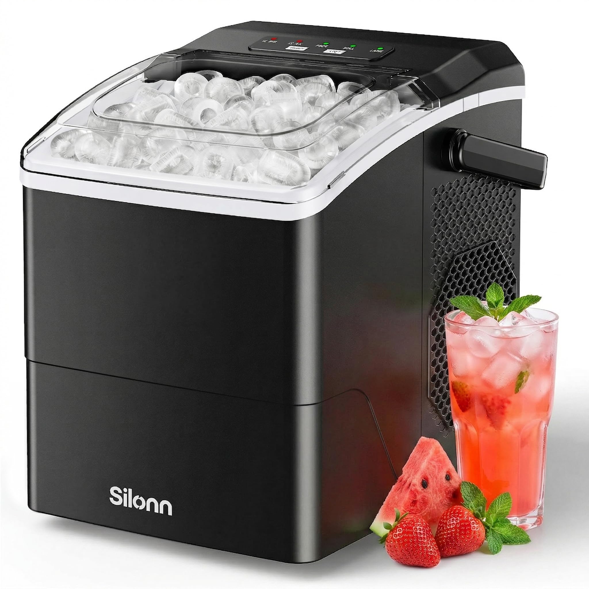 Nugget Ice Maker Countertop, Silonn Chewable Pellet Ice Machine with Self-Cleanin Function, 36lbs/24H Portable Ice Makers for Home Kitchen Officce, Black