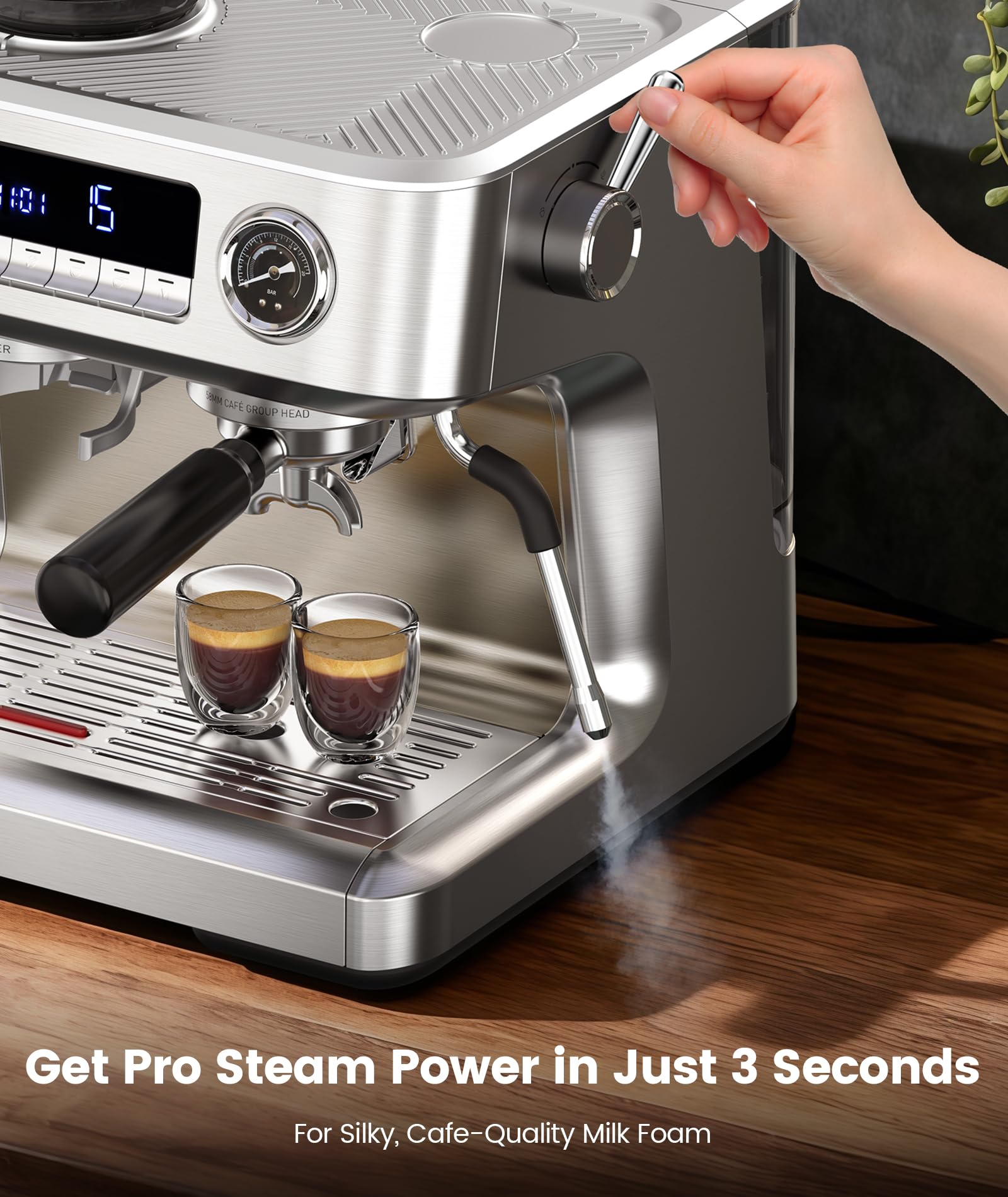 COWSAR 20 Bar Espresso Machine with Grinder & Milk Frother Steam Wand, 58mm Expresso Coffee machines, Commercial Stainless Steel Coffee Maker for Cappuccino and Latte, Perfect for Home Café-Pro