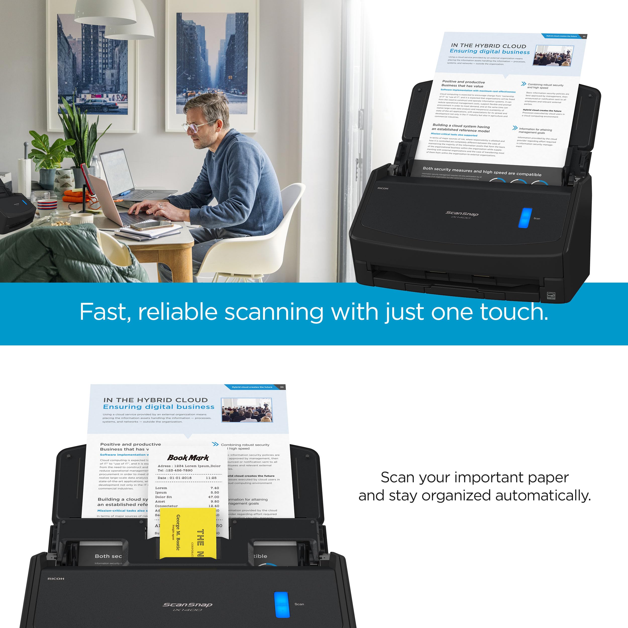 ScanSnap iX2400 High-Speed Simple One-Touch Button Color Document, Photo & Receipt Scanner with 100 Page Auto Document Feeder for Mac or PC, Black