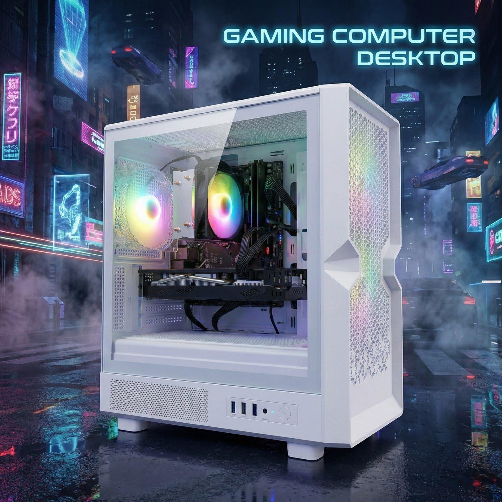 STGAubron Gaming PC Desktop Computer, Intel Core i7 up to 3.9GHz, Radeon RX 580 8G, 16G RAM, 512G SSD, WiFi 6, BT 5.0, RGB Fan x4, Windows 11 Home