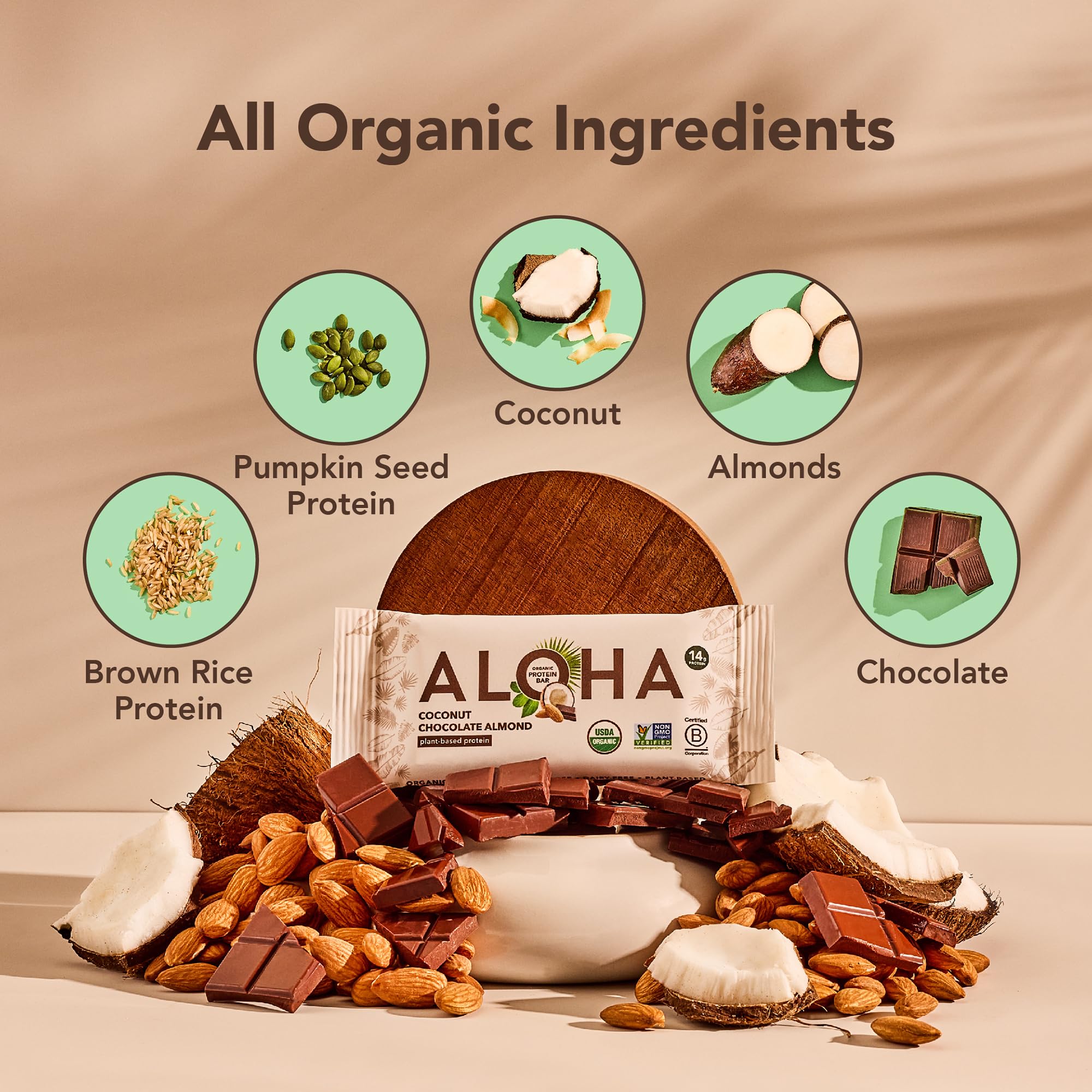 ALOHA Organic Plant Based Protein Bars |Peanut Butter Chocolate Chip | 1.98 Oz (Pack of 12) | Vegan, Low Sugar, Gluten Free, Paleo, Low Carb, Non-GMO, Stevia Free, Soy Free, No Sugar Alcohols