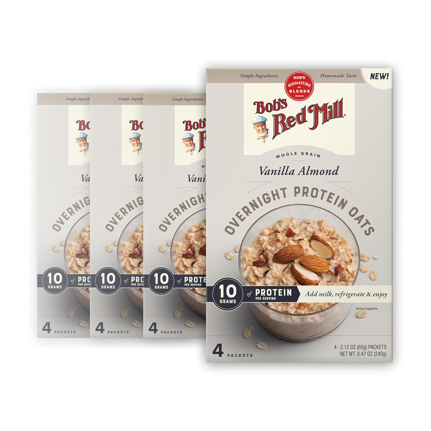 Bob's Red Mill Overnight Protein Oats, Blueberries & Cream, 16 Packets Total, Non-GMO, Gluten Free, Whole Grain