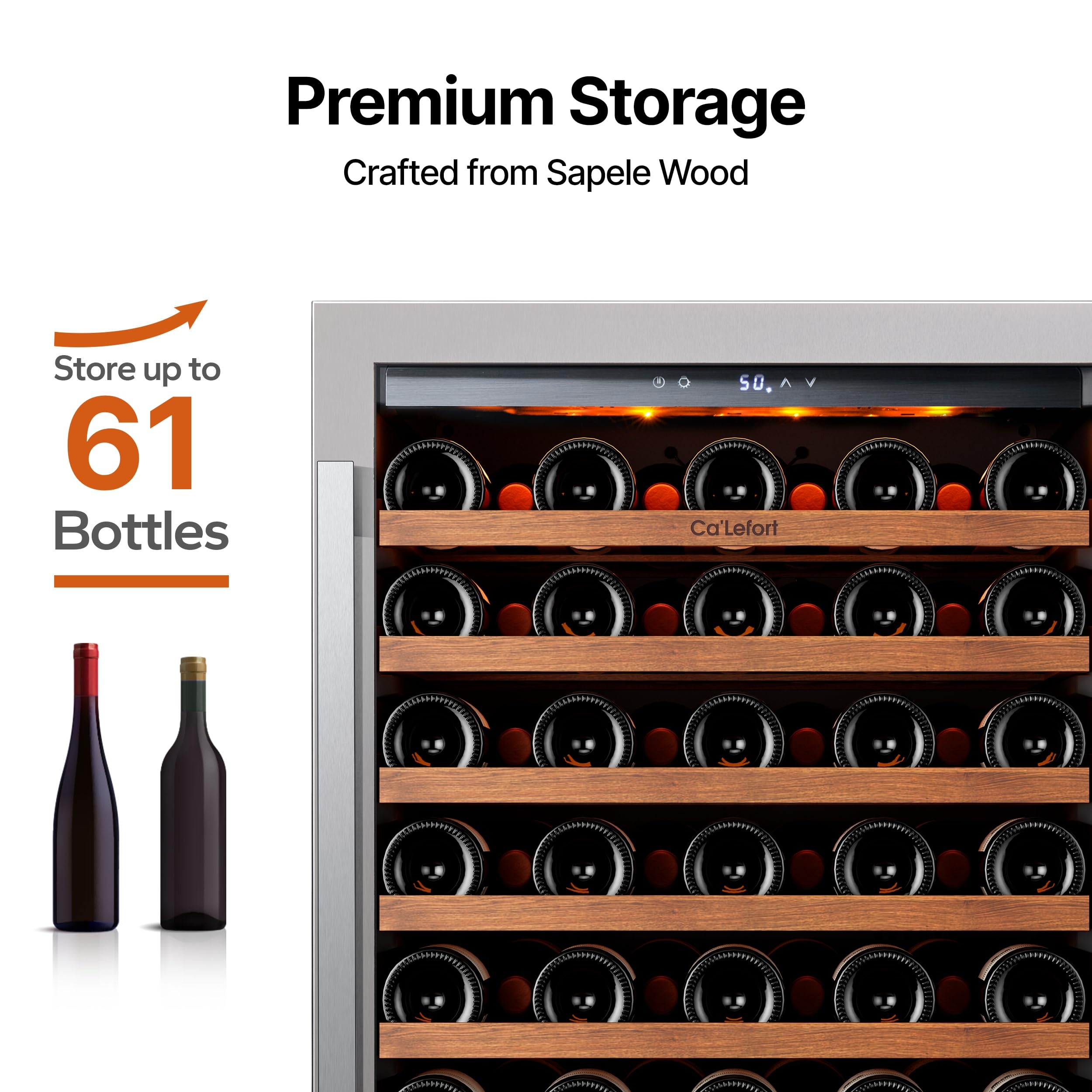 Ca'Lefort 15 Inch Wine Fridge, 33 Bottle Wine Cooler Refrigerator, 40-65°F Wine Refrigerator Glass Door, 3 LED Wine Fridge, Built-in or Freestanding Fridge for Home/Bar/Kitchen (3.0 cu.ft)