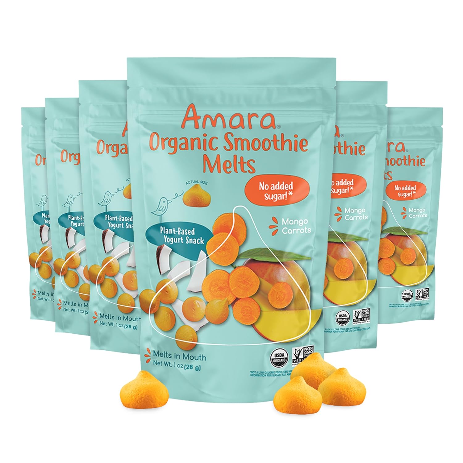 Amara Smoothie Melts - Mixed Red Berries - Baby Snacks Made With Fruits and Vegetables - Healthy Toddler Snacks For Your Kids Lunch Box - Organic Plant Based Yogurt Melts - 6 Resealable Bags
