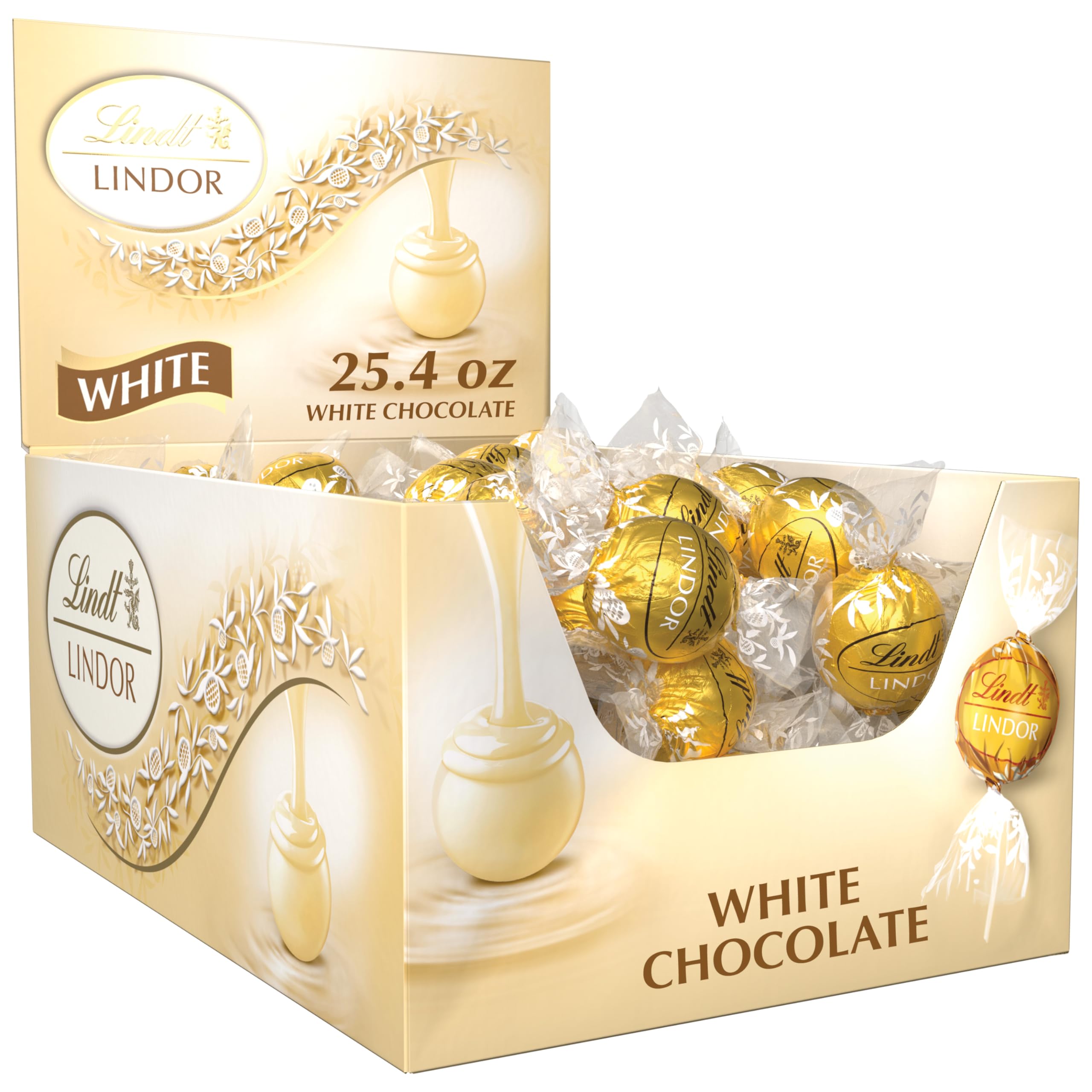 Lindt LINDOR White Chocolate Peppermint Truffles, White Chocolate Candy with Smooth Peppermint Truffle Center, 25.4 oz., 60 Count
