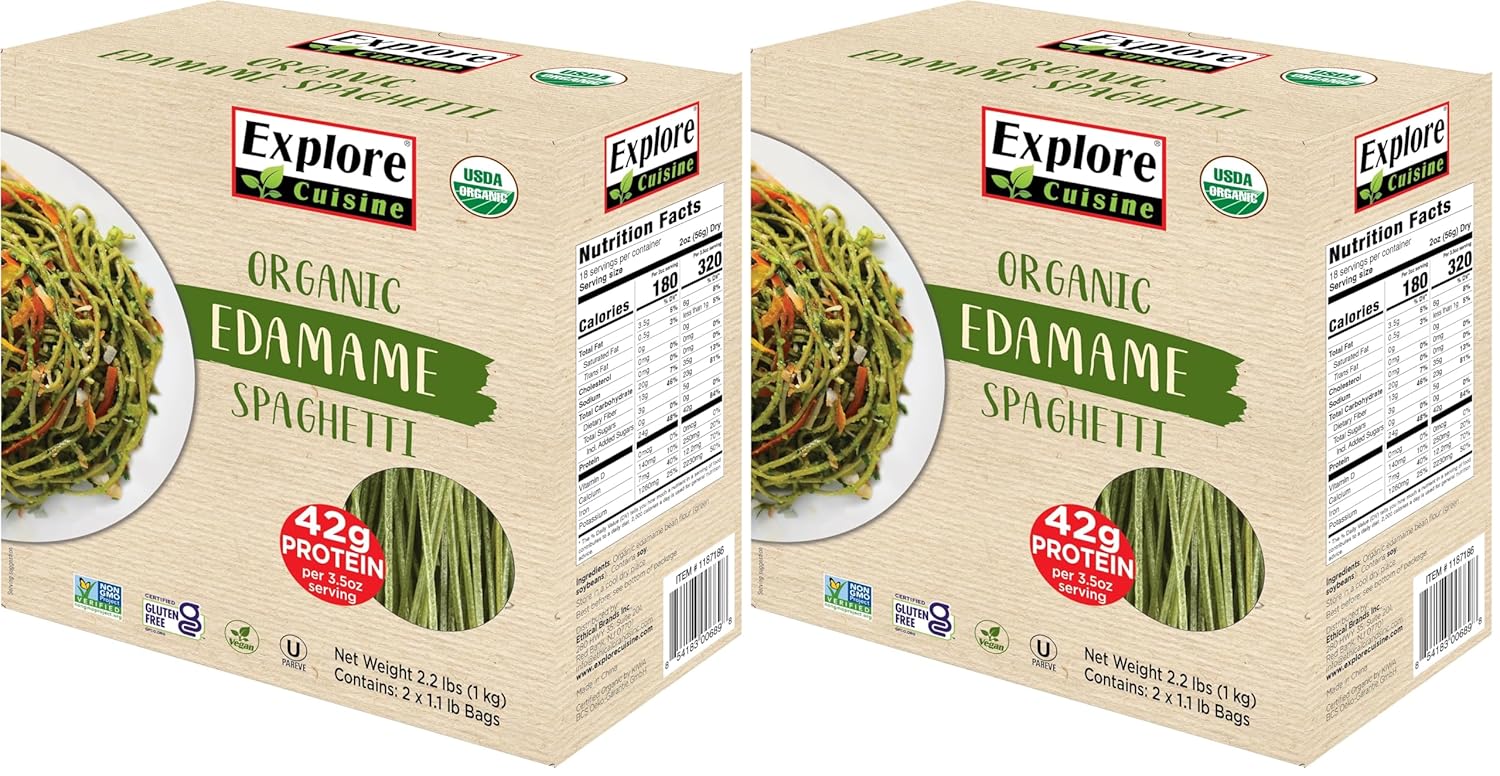 Explore Cuisine Organic Edamame Spaghetti - Pack of 6 (8 oz) - Easy-to-Make Gluten Free Pasta - High in Plant Protein & Fiber - Vegan, Keto Friendly, Non- GMO - 24 Total Servings