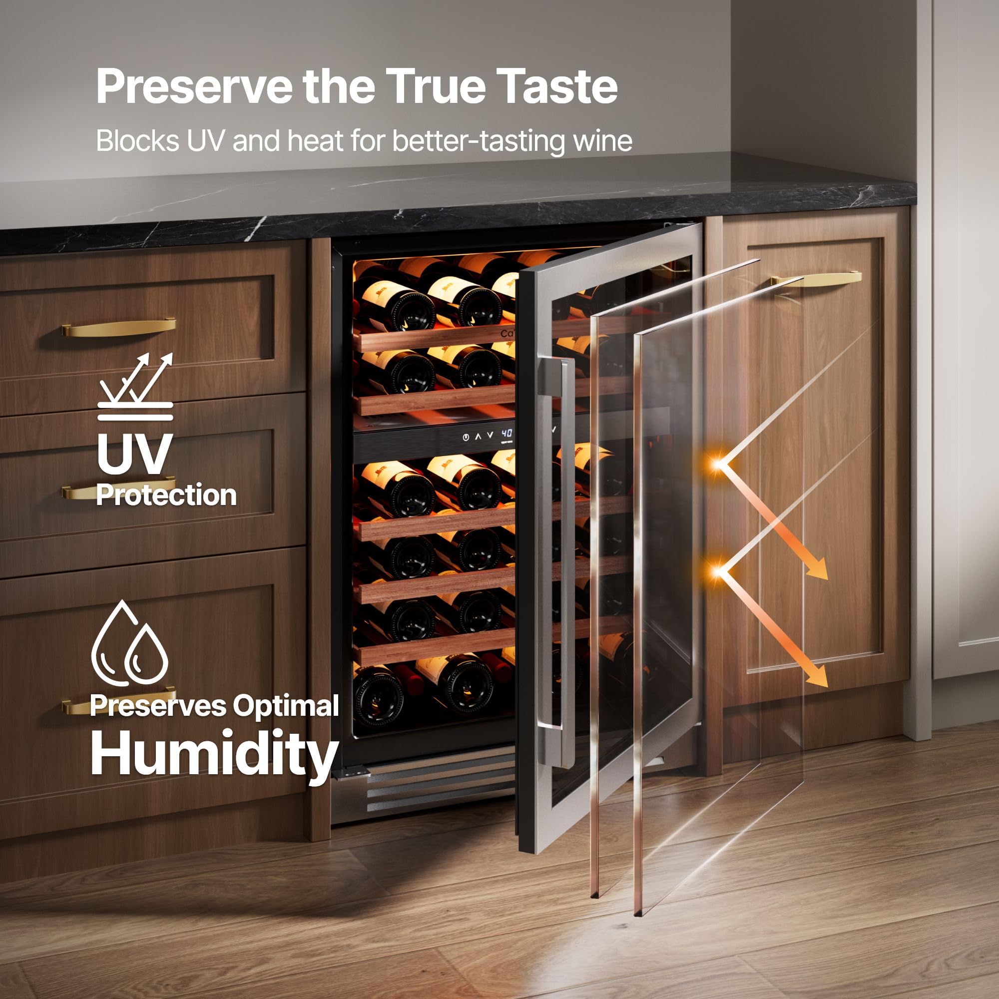 Ca'Lefort 15 Inch Wine Fridge, 33 Bottle Wine Cooler Refrigerator, 40-65°F Wine Refrigerator Glass Door, 3 LED Wine Fridge, Built-in or Freestanding Fridge for Home/Bar/Kitchen (3.0 cu.ft)