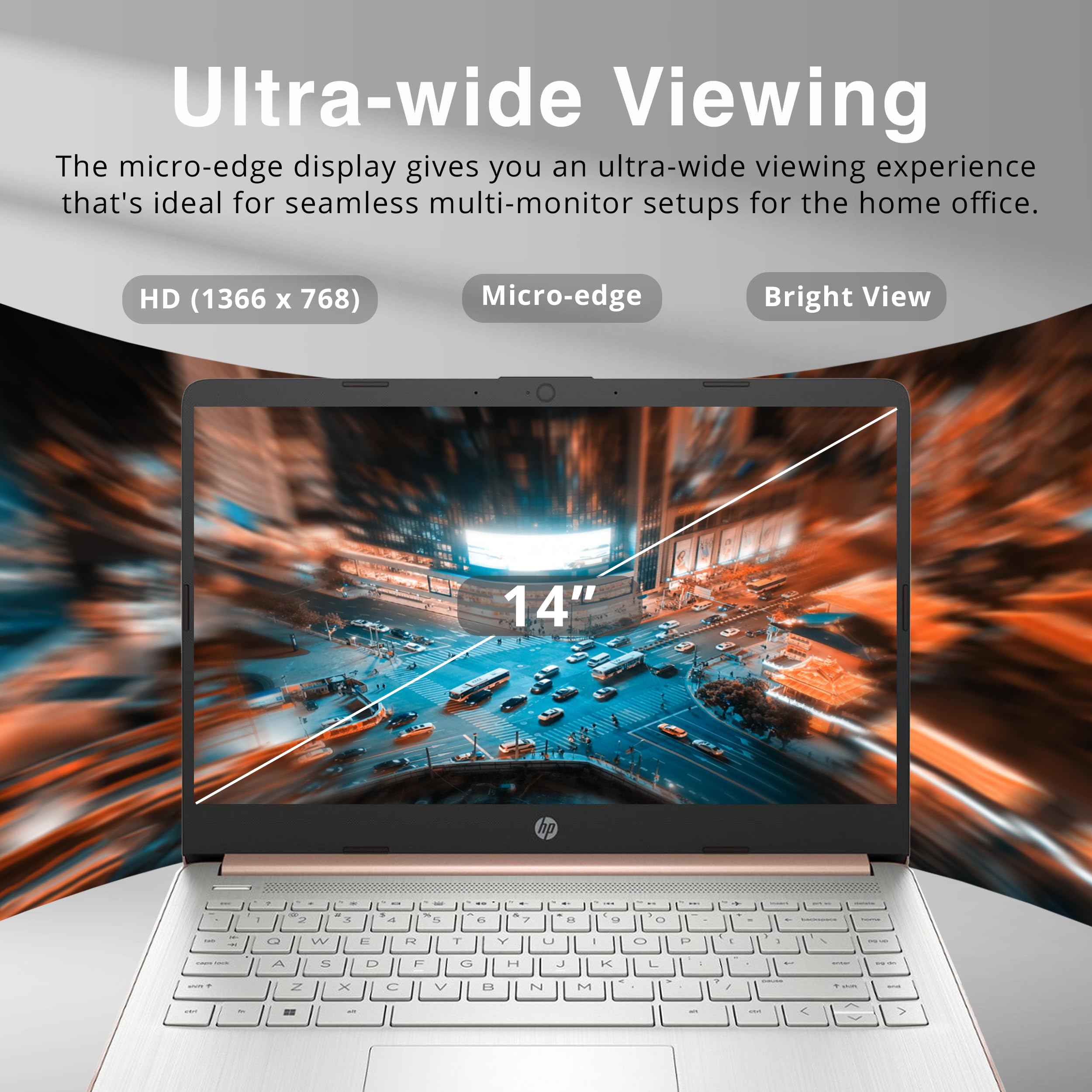 HP 14" HD Laptop, Windows 11, Intel Celeron Dual-Core Processor Up to 2.60GHz, 4GB RAM, 64GB SSD, Webcam, Dale Pink (Renewed)