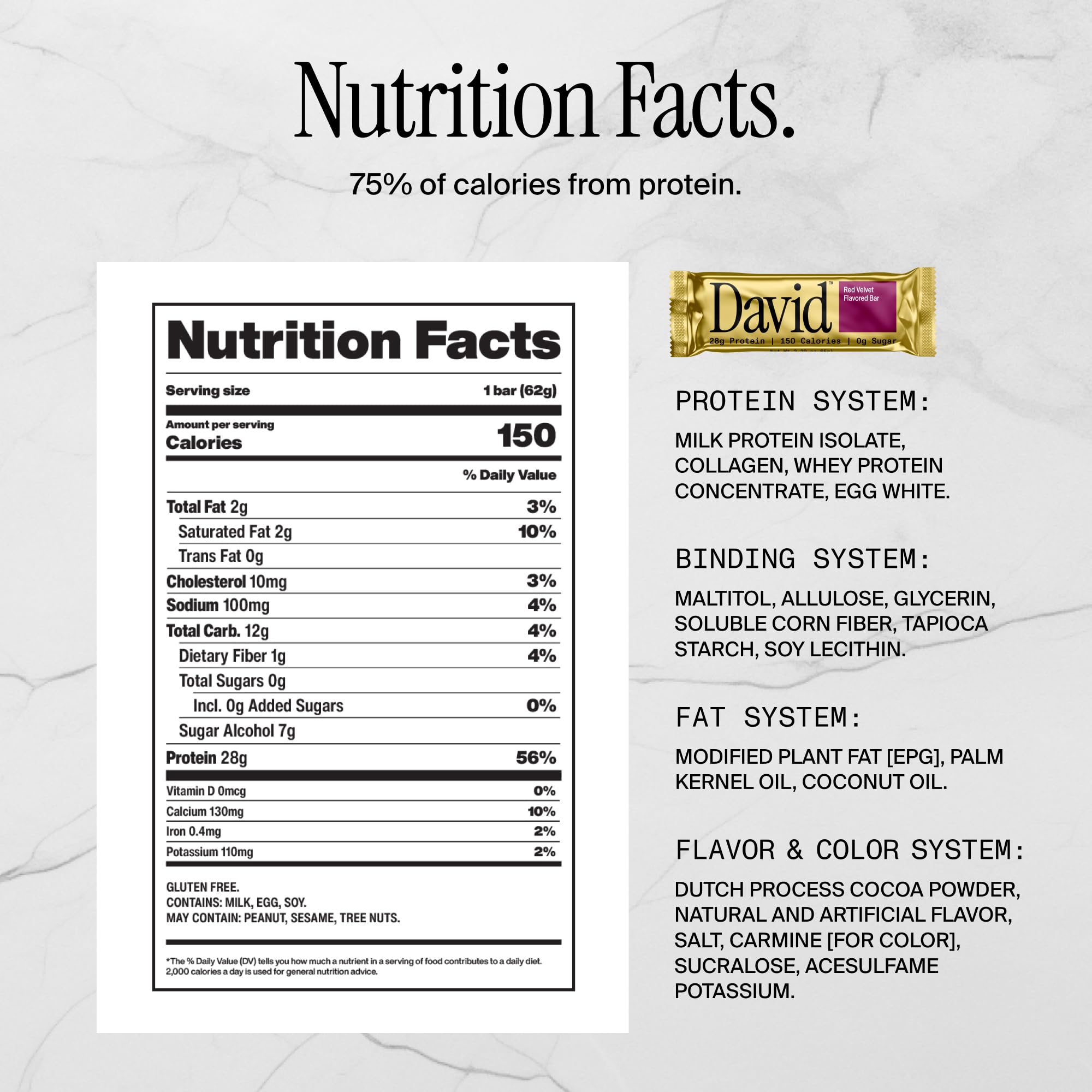 David High Protein Bars No Sugar - Sugar Free Protein Bars, Low Carb, Gluten Free - 28g of Protein, 150 Calories - David Bar On-The-Go Snack - Peanut Butter Chocolate Chunk Flavor, Pack of 12