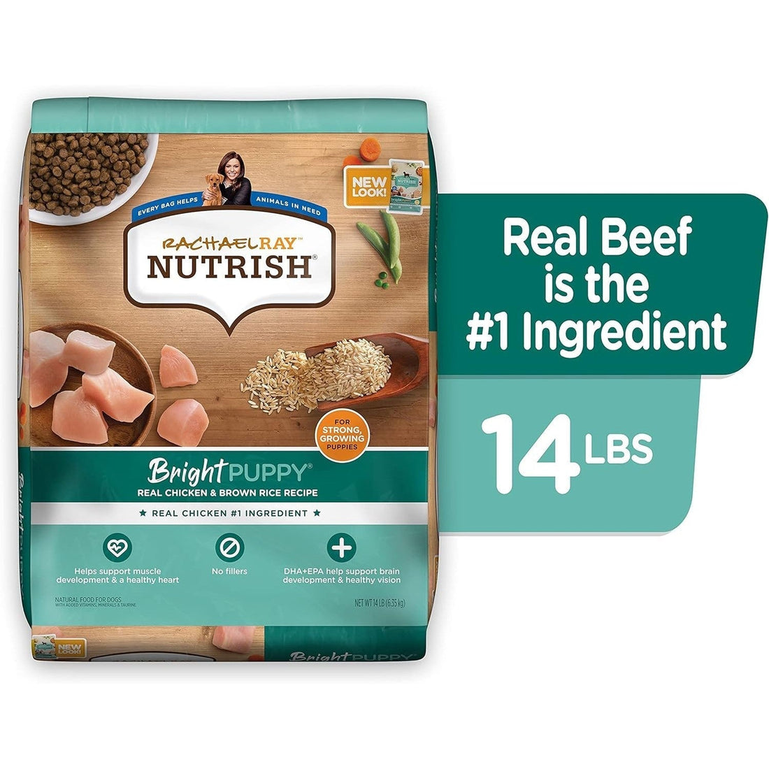 Nutrish Bright Puppy Premium Natural Dry Dog Food, Real Chicken & Brown Rice Recipe, 14 Pounds (Packaging May Vary), (Rachael Ray