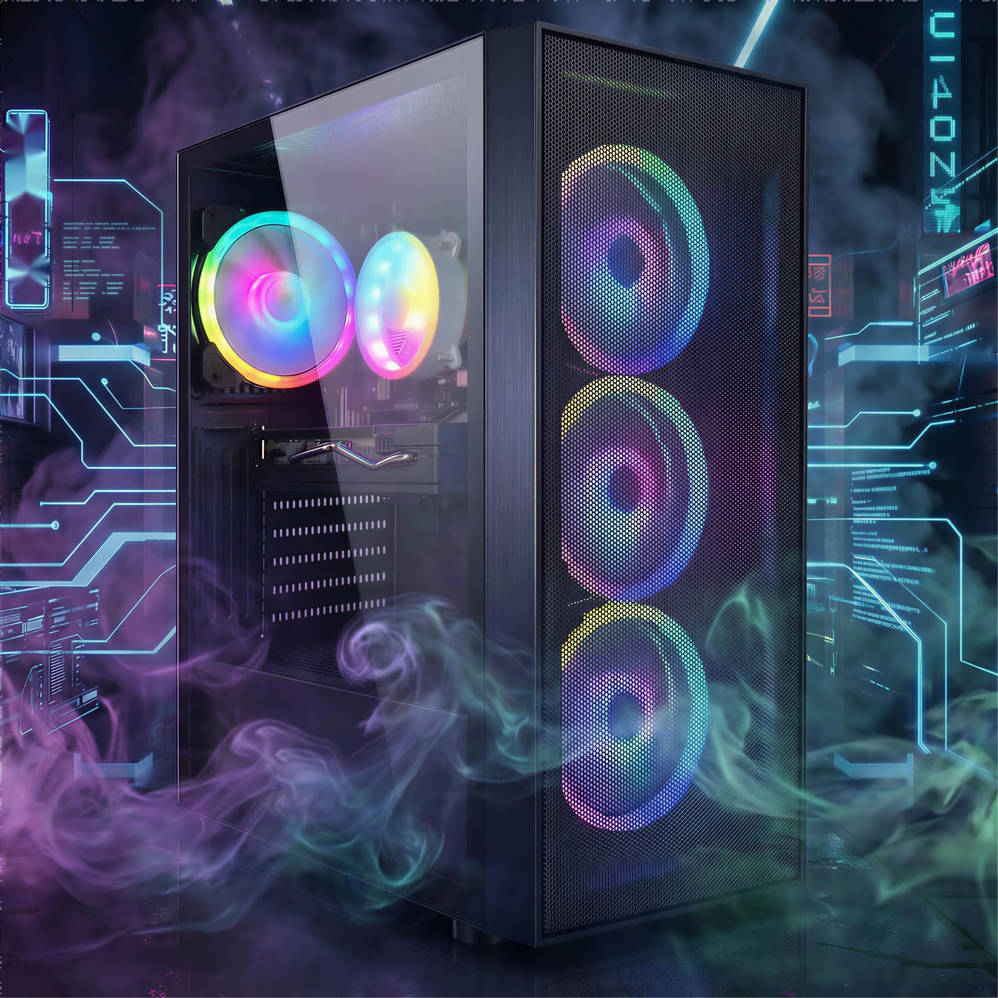 STGAubron Gaming PC Desktop Computer, Intel Core i7 up to 3.9GHz, Radeon RX 580 8G, 16G RAM, 512G SSD, WiFi 6, BT 5.0, RGB Fan x4, Windows 11 Home