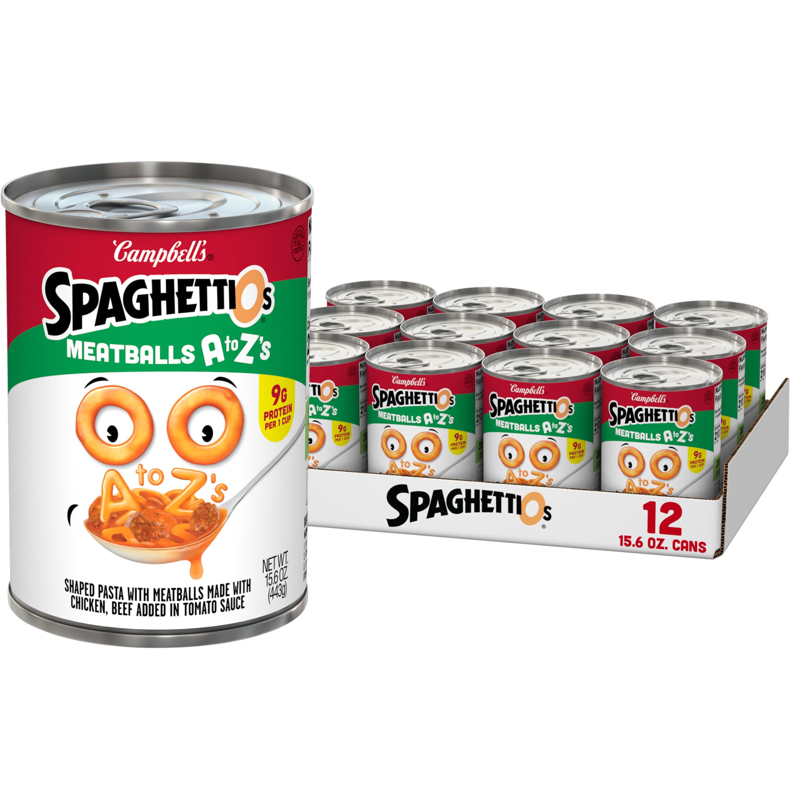 SpaghettiOs Canned Pasta with Meatballs, 15.6 oz Can (12 Pack)