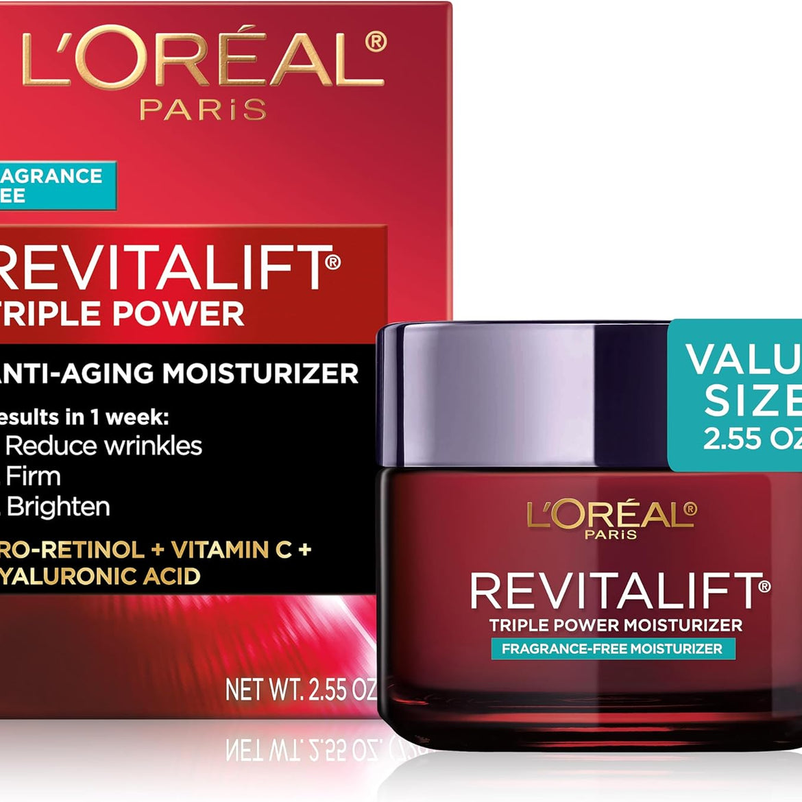L'OREAL PARIS Skincare Revitalift Triple Power Anti-Aging Face Moisturizer with Pro Retinol, Hyaluronic Acid & Vitamin C to reduce wrinkles, firm and brighten skin, 1.7 Oz - (Packaging May Vary)