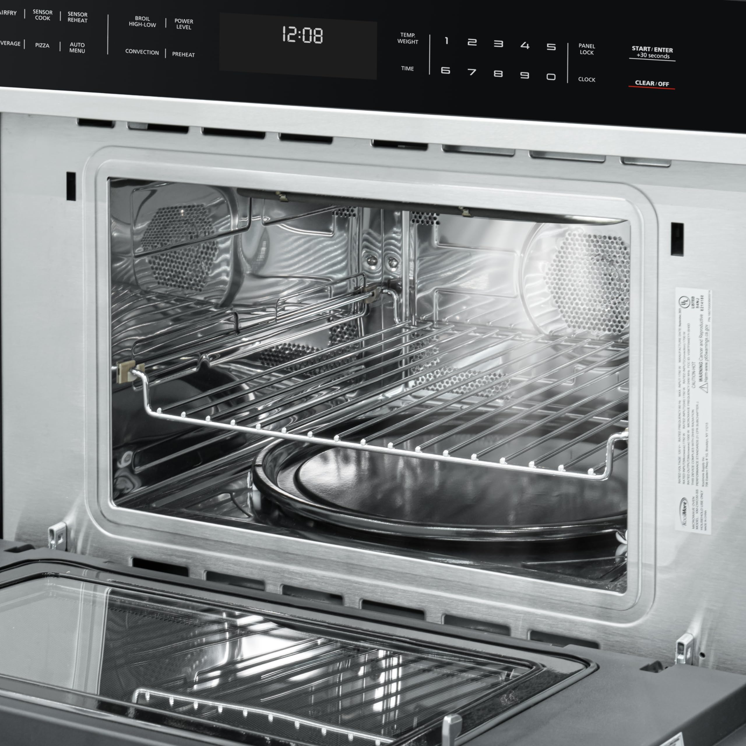 KoolMore Reserve Built-in Microwave Convection Oven with Air Fry, 3-in-1 Combo, Sensor Cook, Soft-Close Door, Stainless Steel, 24 in. / 1.6 cu. ft. with NEMA 5-20P Plug in Black