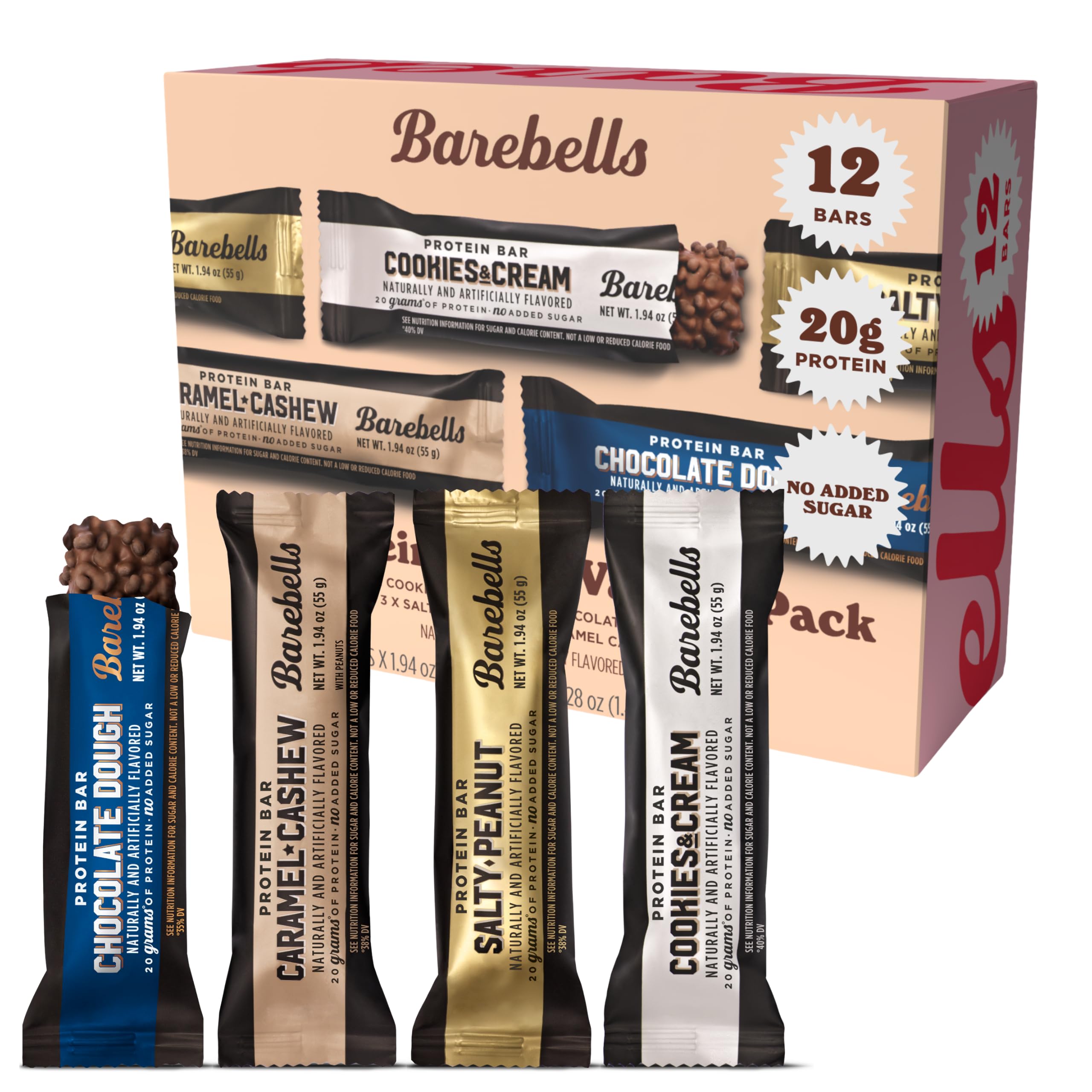 Barebells Protein Bars Salty Peanut - 12 Count, 20g High Protein Treats - Chocolate Nutrition Bar with 1g Total Sugars - On-The-Go Breakfast or Post-Workout Snack