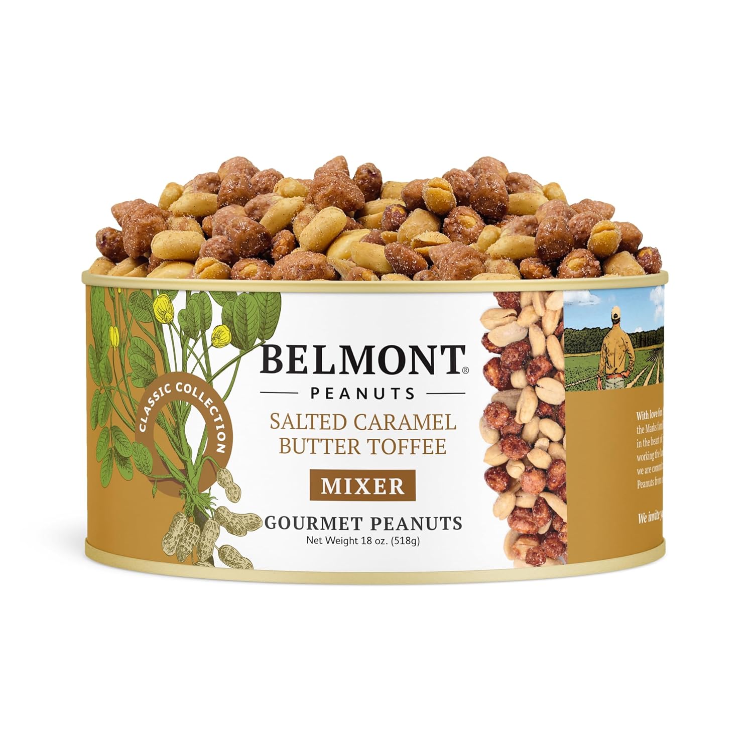 Belmont Peanuts Gourmet Sea-Salted Virginia Peanuts, 20 oz (1 Pack) – Only 3 Simple Ingredients, No Preservatives, 7g Protein – A Premium, Salty, Crunchy, Hand Seasoned Snack
