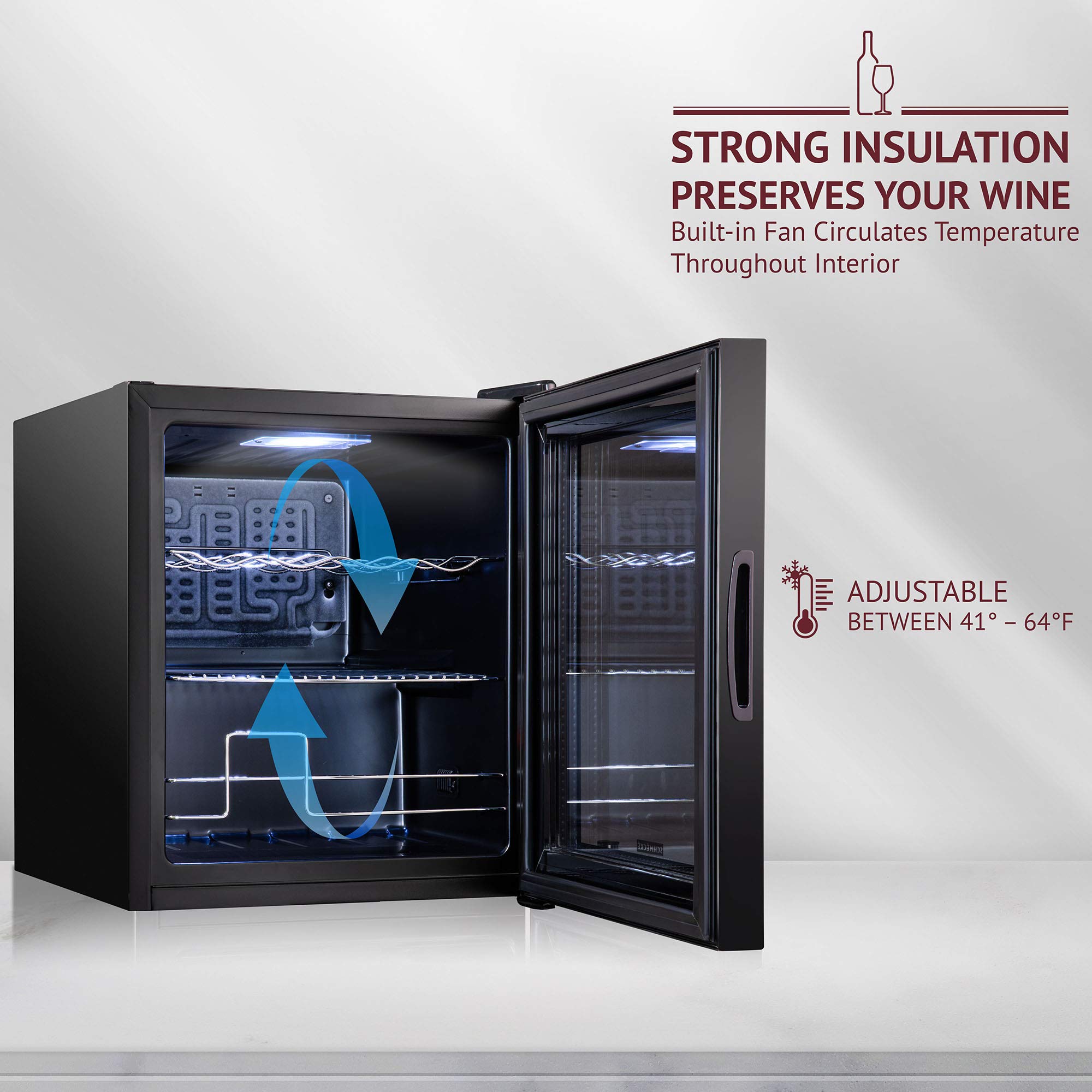 SCHMECKE 28 Bottle Compressor Wine Cooler Refrigerator w/Lock - Large Freestanding Wine Cellar - 41f-64f Digital Temperature Control Wine Fridge For Red, White, Champagne or Sparkling Wine - Black