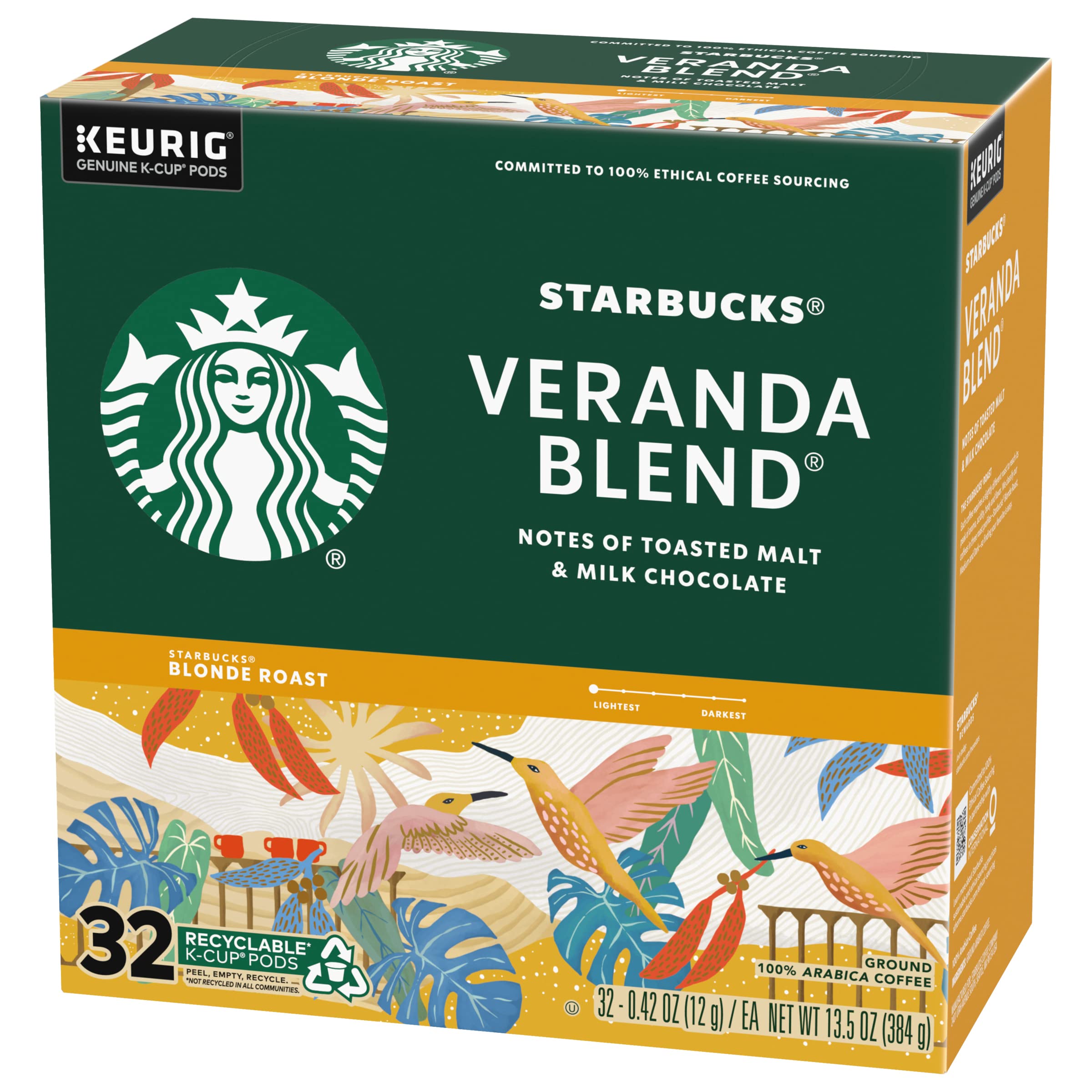 Starbucks K-Cup Coffee Pods, Starbucks Blonde Roast Hot or Iced Coffee, Veranda Blend, 96 Keurig Pods