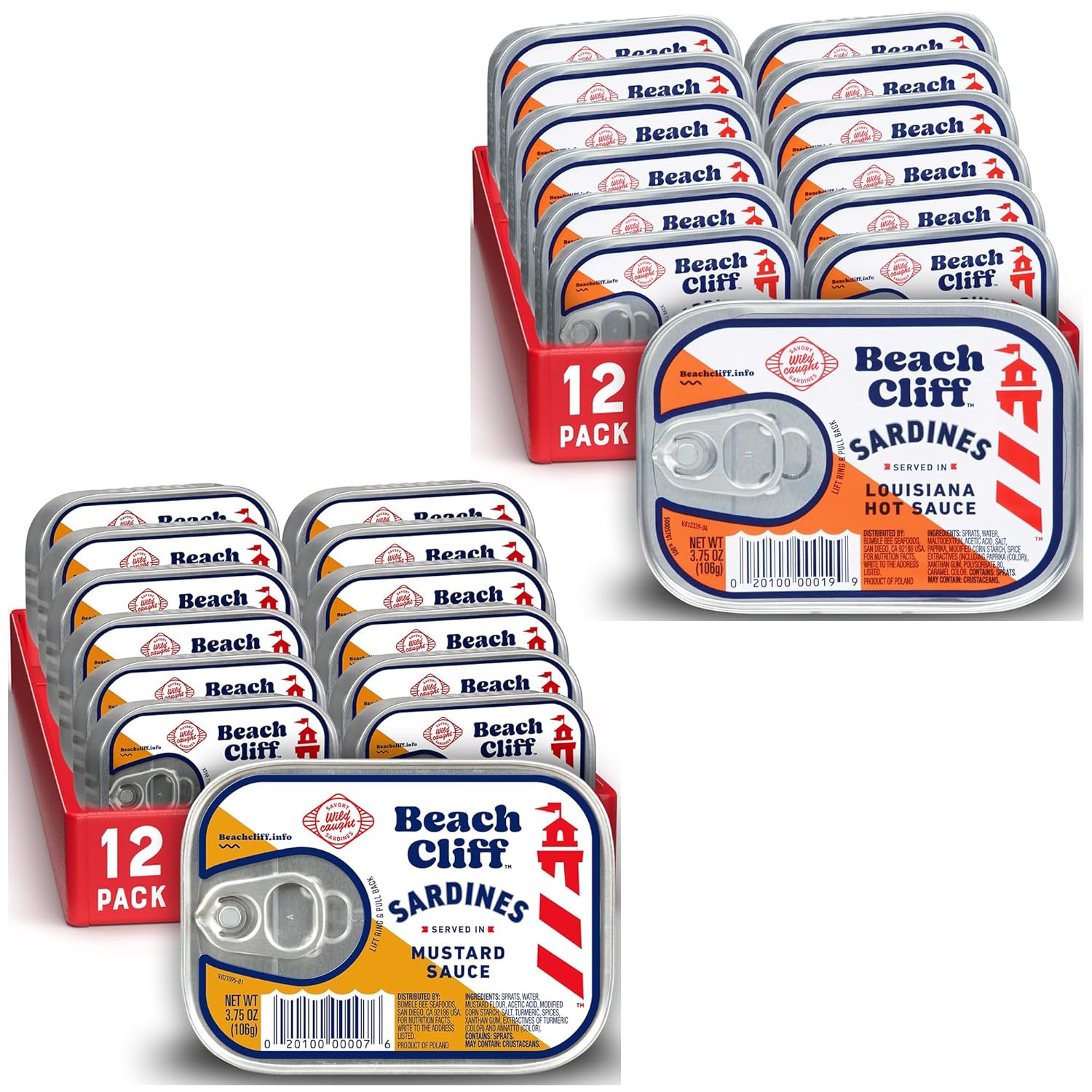 Beach Cliff Sardines in Water, 3.75 oz Can (Pack of 12) - Wild Caught Sardines - 12g Protein per Serving - Gluten Free, Keto Friendly