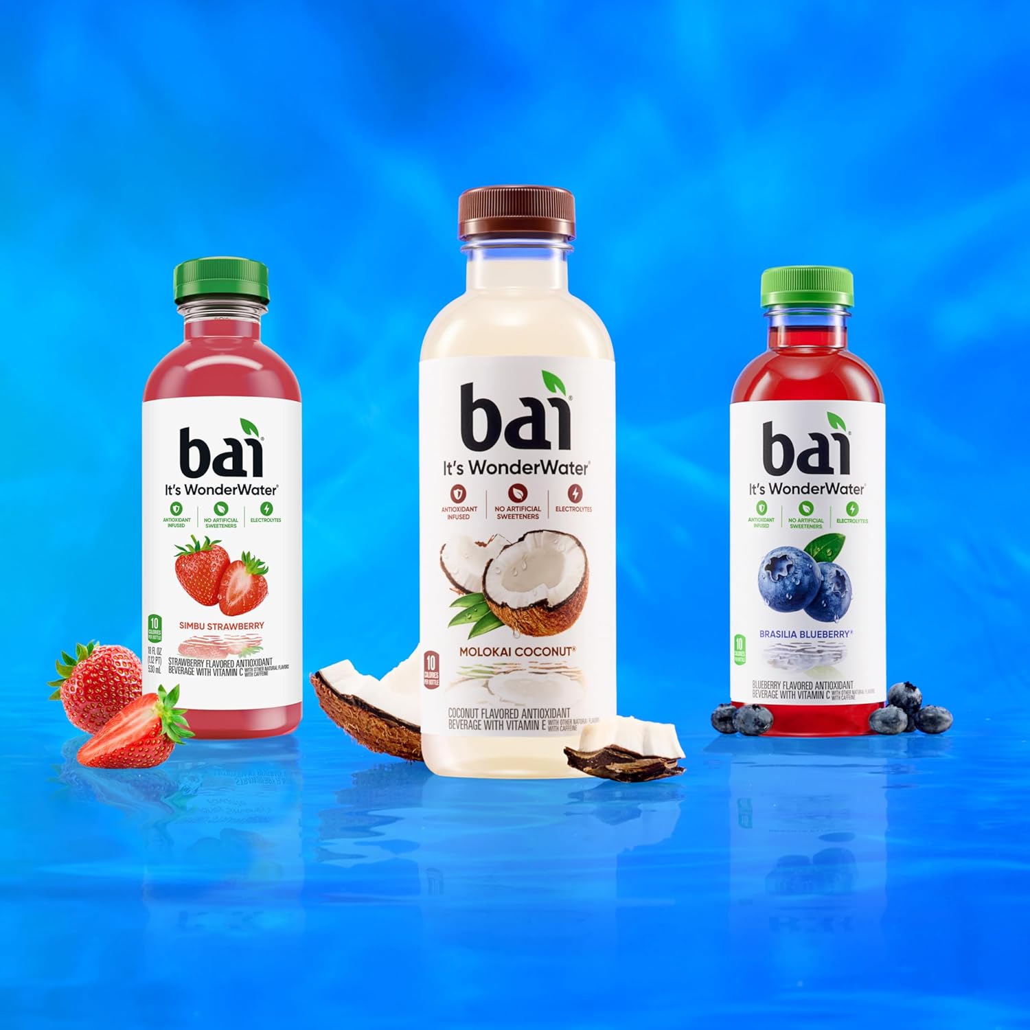 Bai Antioxidant Infused Water Beverage, Molokai Coconut, with Vitamin C and No Artificial Sweeteners, 18 Fluid Ounce Bottle, 12 Pack