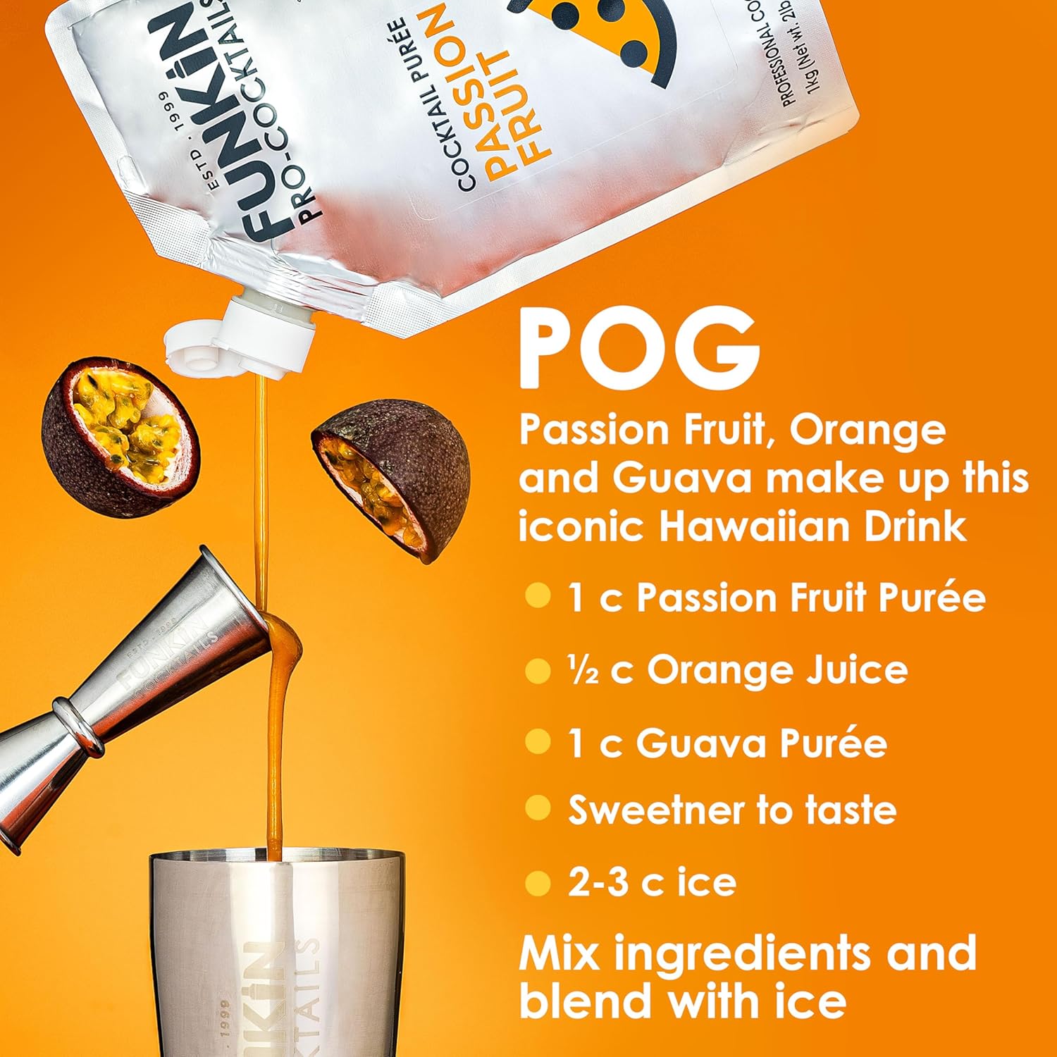 Funkin Fruit Puree | Real Fruit, Simple Ingredient, Natural Mixer for Cocktails, Drinks, Smoothies | Vegan, Non-GMO, Gluten-Free (2.2 lbs) (Passion Fruit)