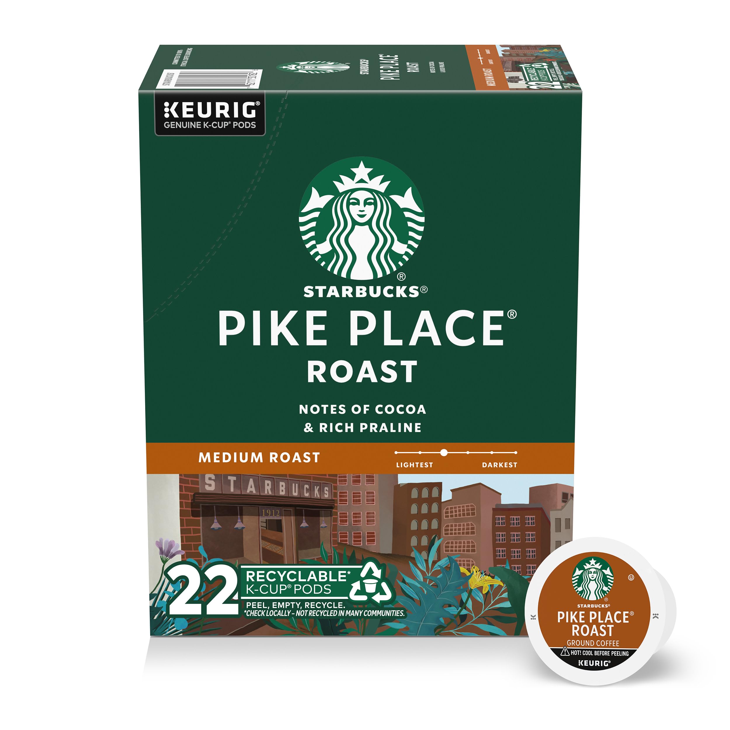 Starbucks K-Cup Coffee Pods, Medium Roast Hot or Iced Coffee, Pike Place Roast, 96 Keurig Pods