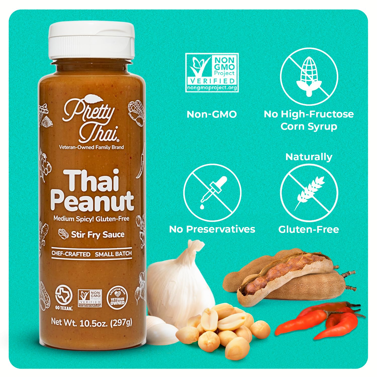 Pretty Thai Peanut Sauce, Gluten Free Certified Non-GMO Vegan Authentic Stir Fry, Dressing, Rice Seasoning, Condiment & Dipping Sauce, 100% Natural