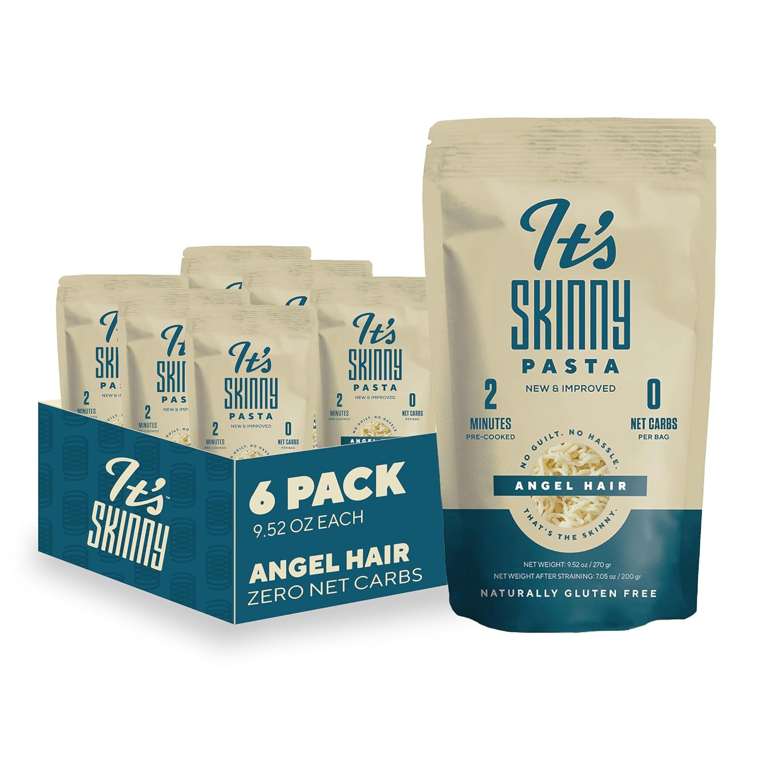 It’s Skinny Angel Hair Pasta – Low Carb Pasta, Gluten Free, Keto & Vegan-Friendly, Shirataki Konjac, Sugar-Free, High in Fiber, Only 4.5 Calories Per Serving, Ready in 2 Minutes (6 Packs)