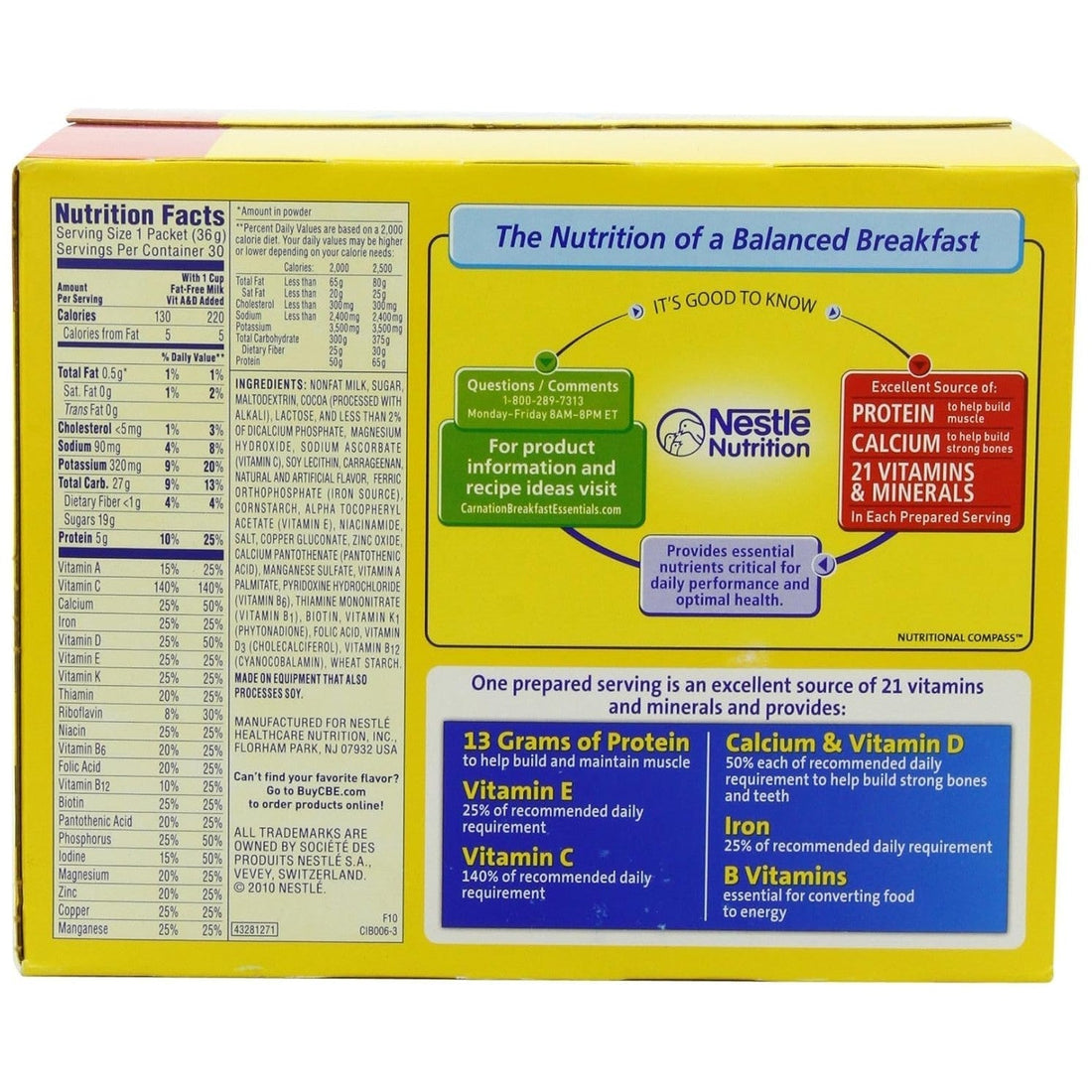 Carnation Breakfast Essentials Complete Nutritional Drink, Rich Milk Chocolate, 1.26 oz, (Pack of 30)