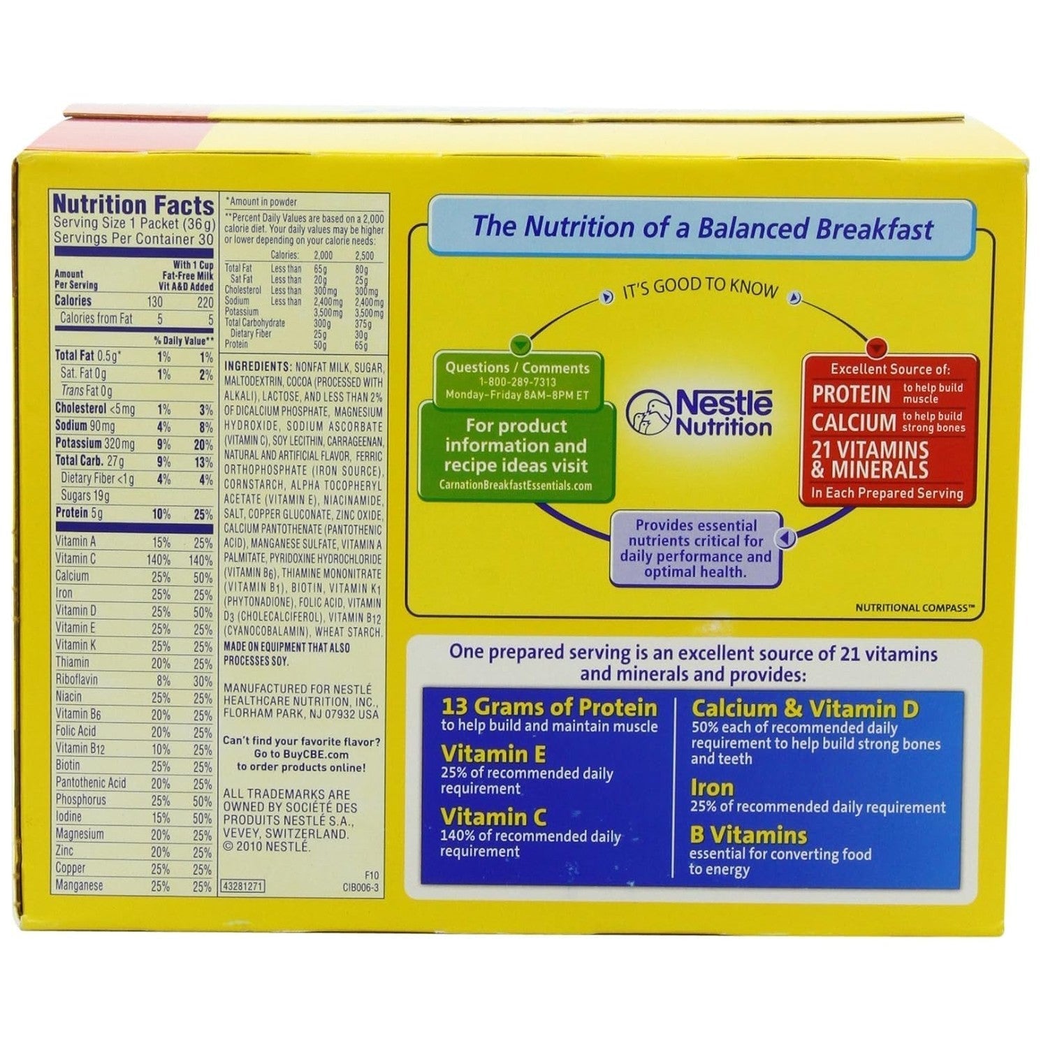 Carnation Breakfast Essentials Complete Nutritional Drink, Rich Milk Chocolate, 1.26 oz, (Pack of 30)