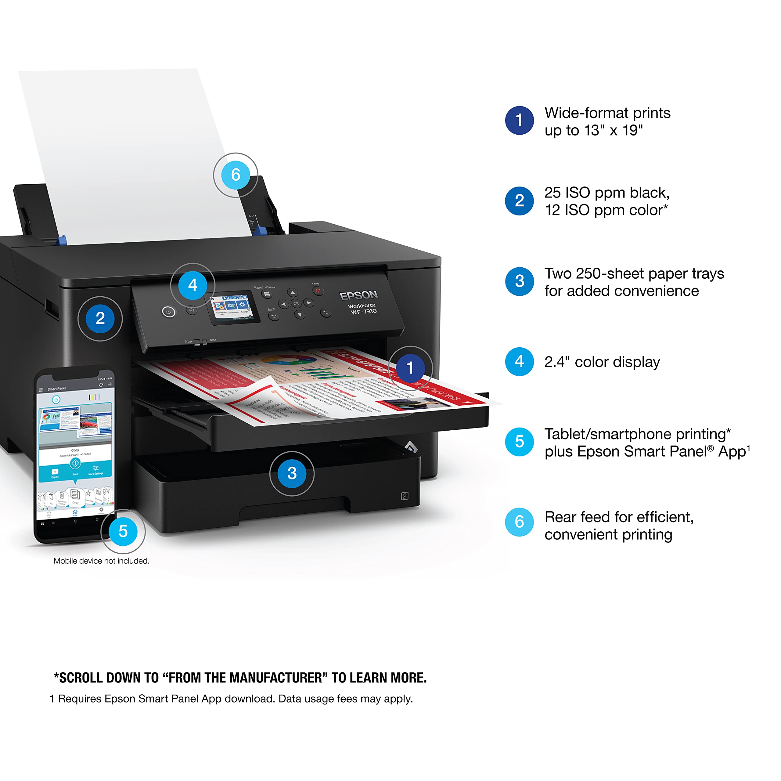 Epson Workforce Pro WF-7840 Wireless All-in-One Wide-Format Printer with Auto 2-Sided Print up to 13" x 19", Copy, Scan and Fax, 50-Page ADF, 500-sheet Paper Capacity, 4.3" Screen