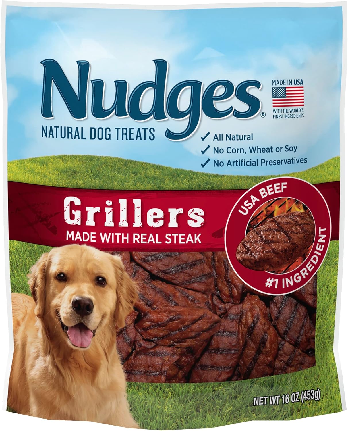 Blue Buffalo Nudges Grillers Natural Dog Treats, Made in the USA with Real Steak, 16-oz Bag